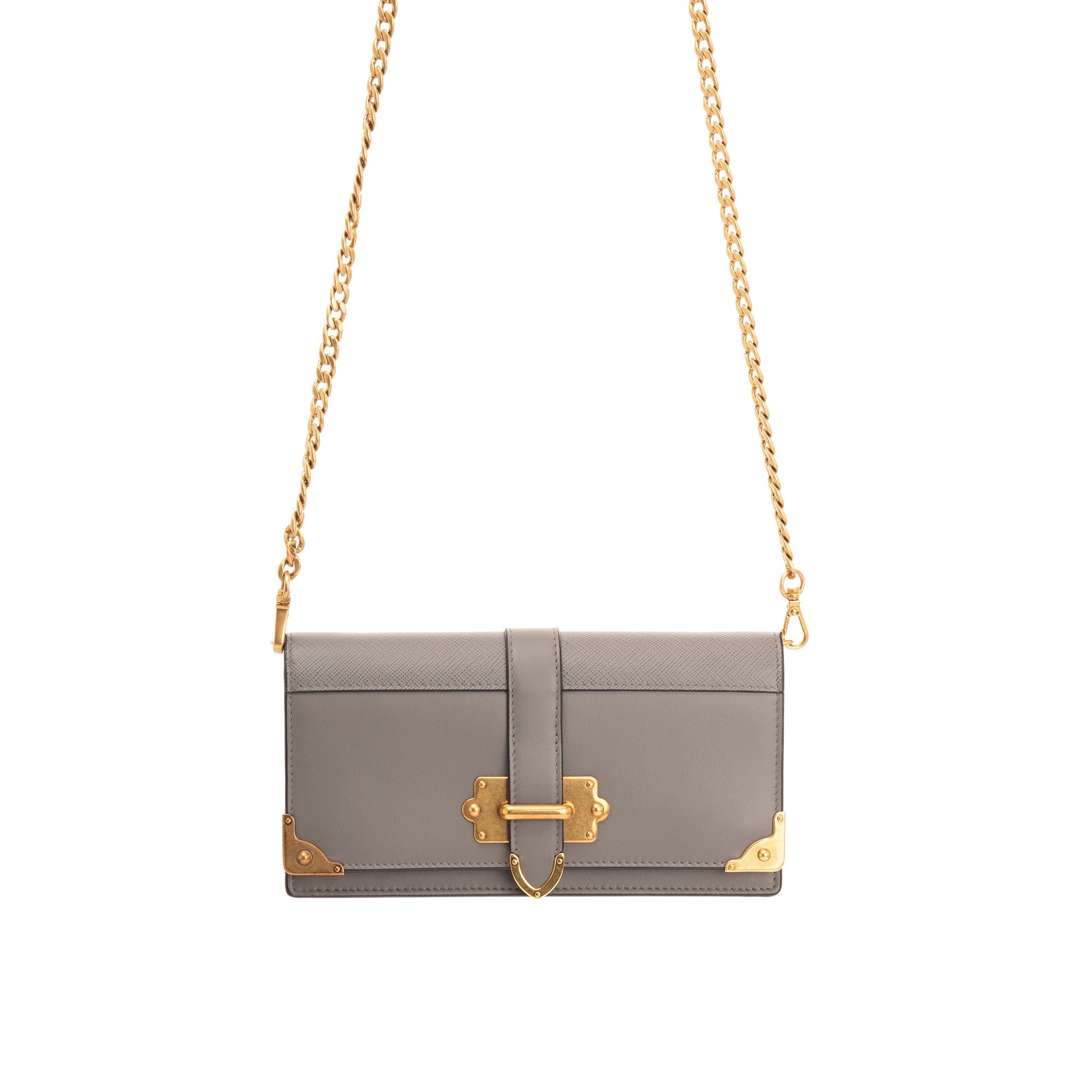 Prada Grey City Calf Cahier Wallet on Chain w/ Box & Authenticity Card