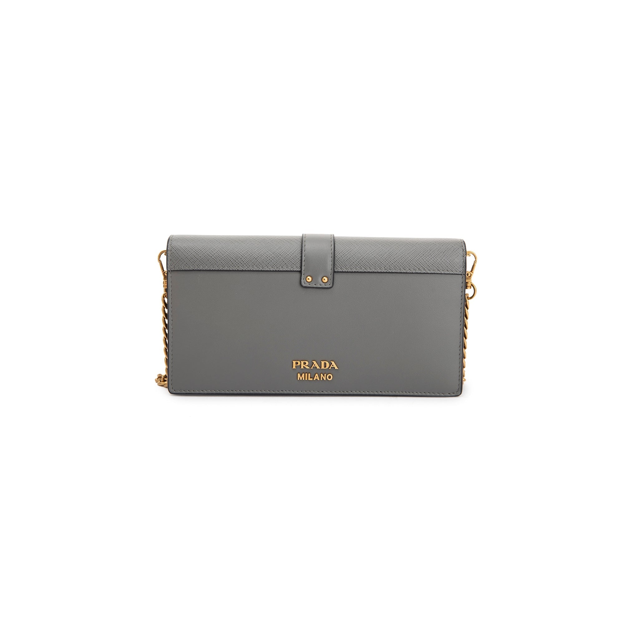 Prada Grey City Calf Cahier Wallet on Chain w/ Box & Authenticity Card
