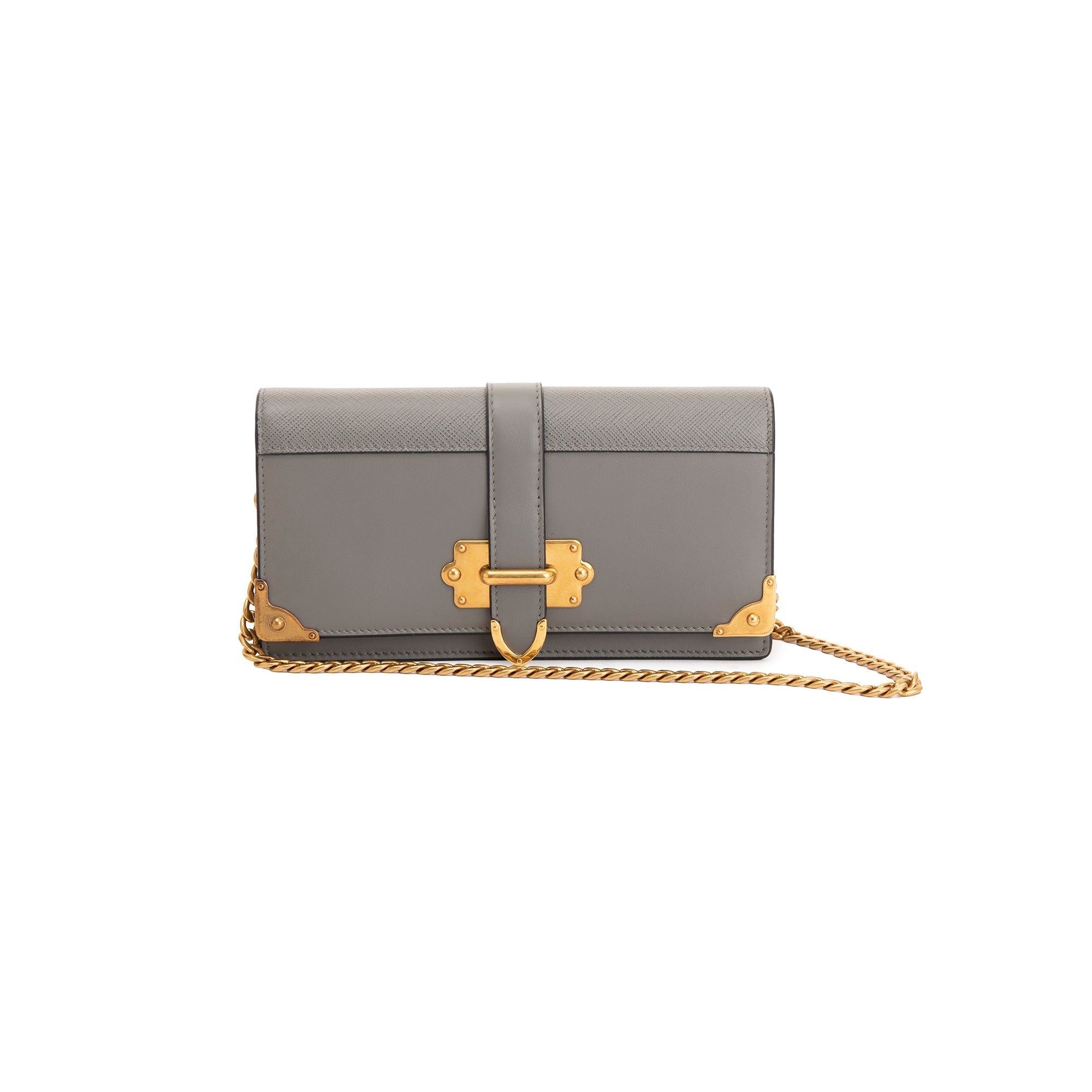 Prada Grey City Calf Cahier Wallet on Chain w/ Box & Authenticity Card