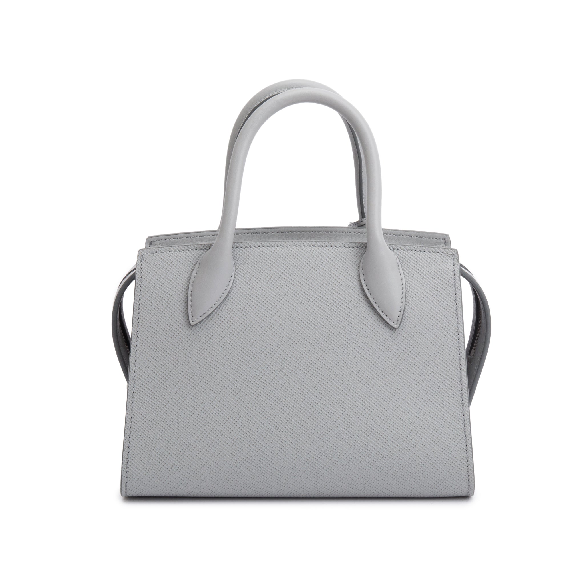 Prada Grey Saffiano Cuir Mini Monochrome Top Handle Tote w/ Strap