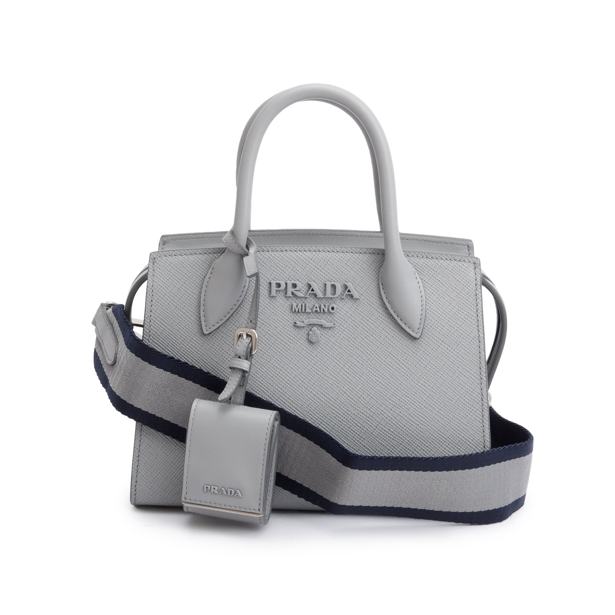 Prada Grey Saffiano Cuir Mini Monochrome Top Handle Tote w/ Strap