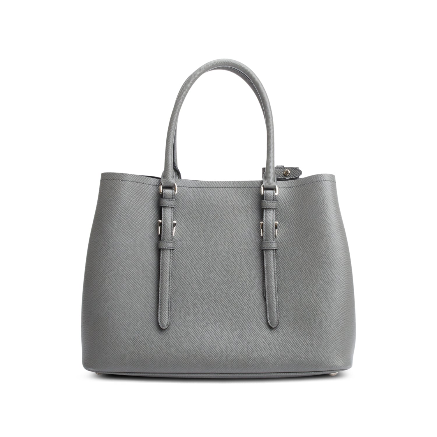 Prada Grey Saffiano Lux Medium Cuir Double Tote w/ Strap