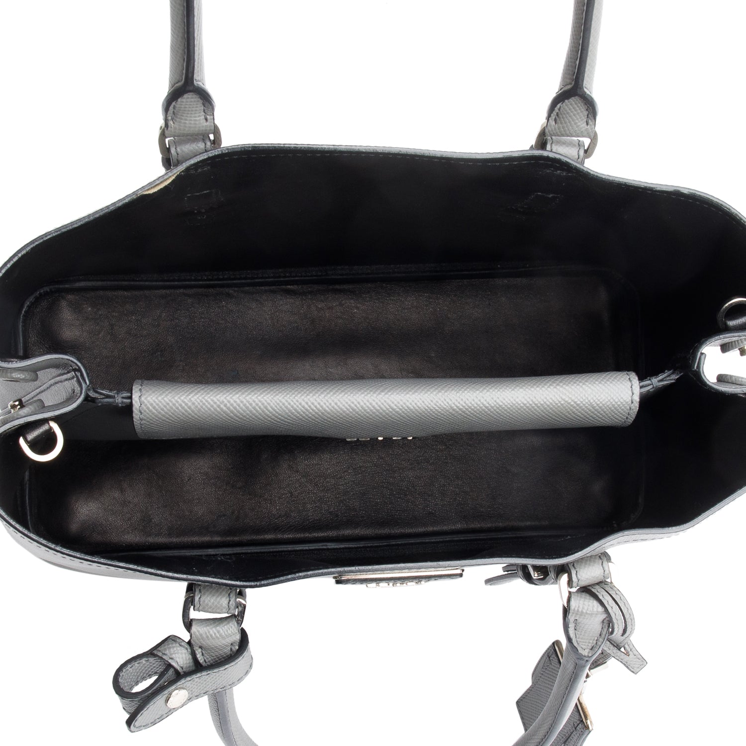 Prada Grey Saffiano Lux Medium Cuir Double Tote w/ Strap