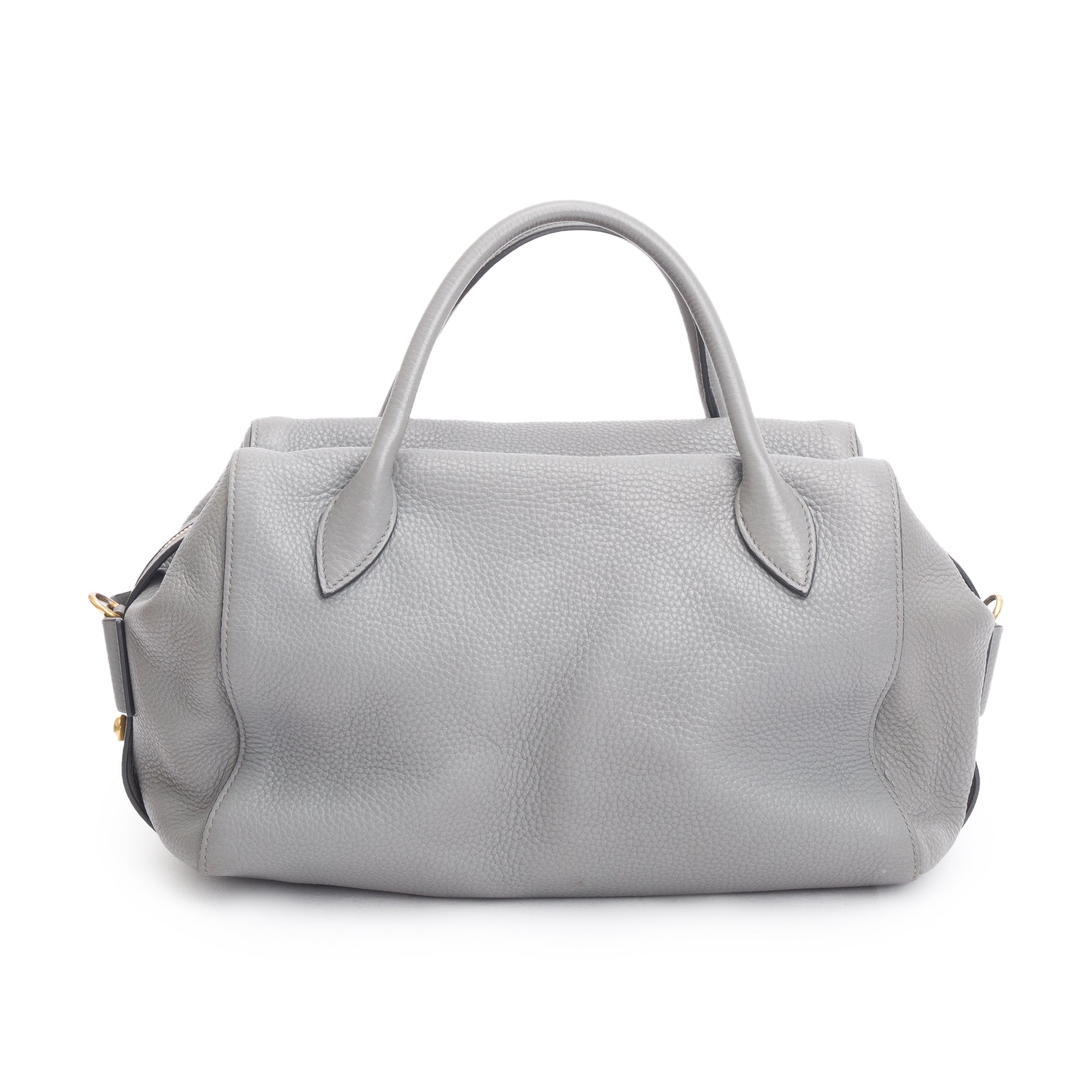 Prada Grey Vitello Daino Leather Baulleto Tote w/ Strap