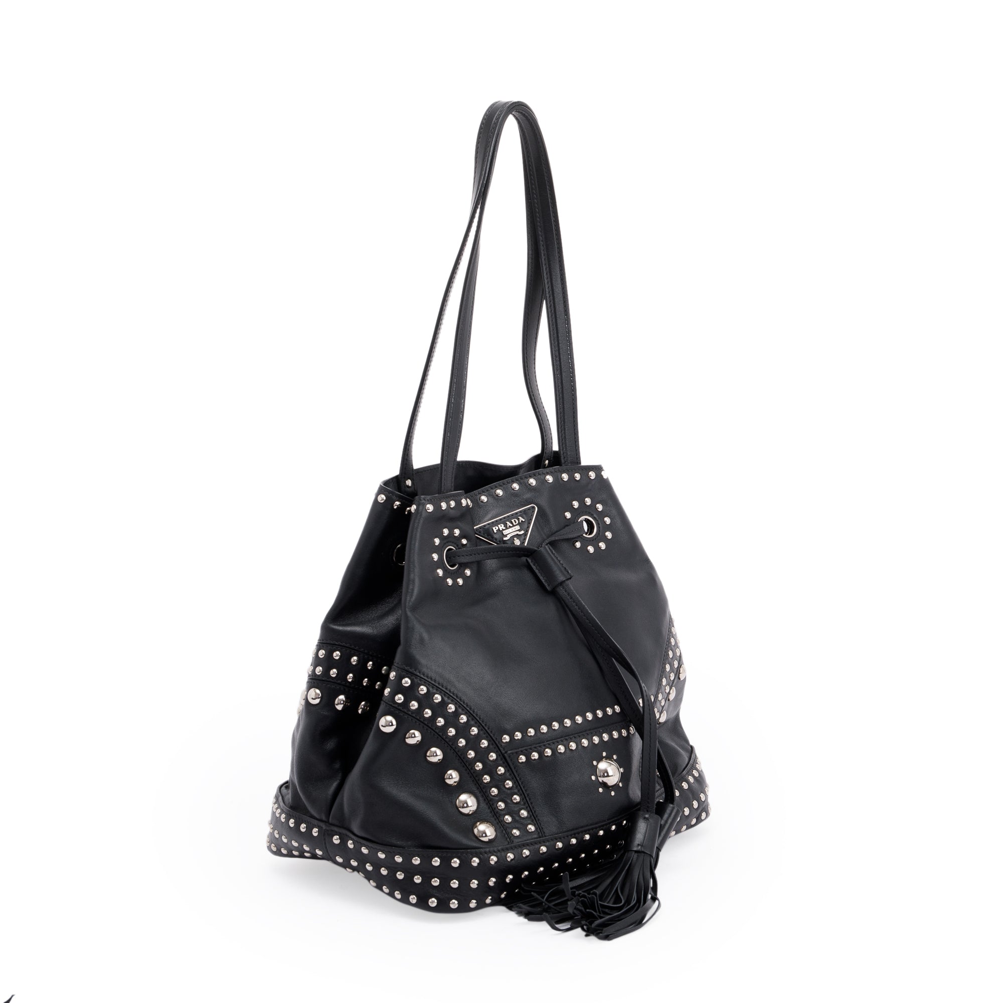 Prada Grommet Embellished City Calf Bucket Bag