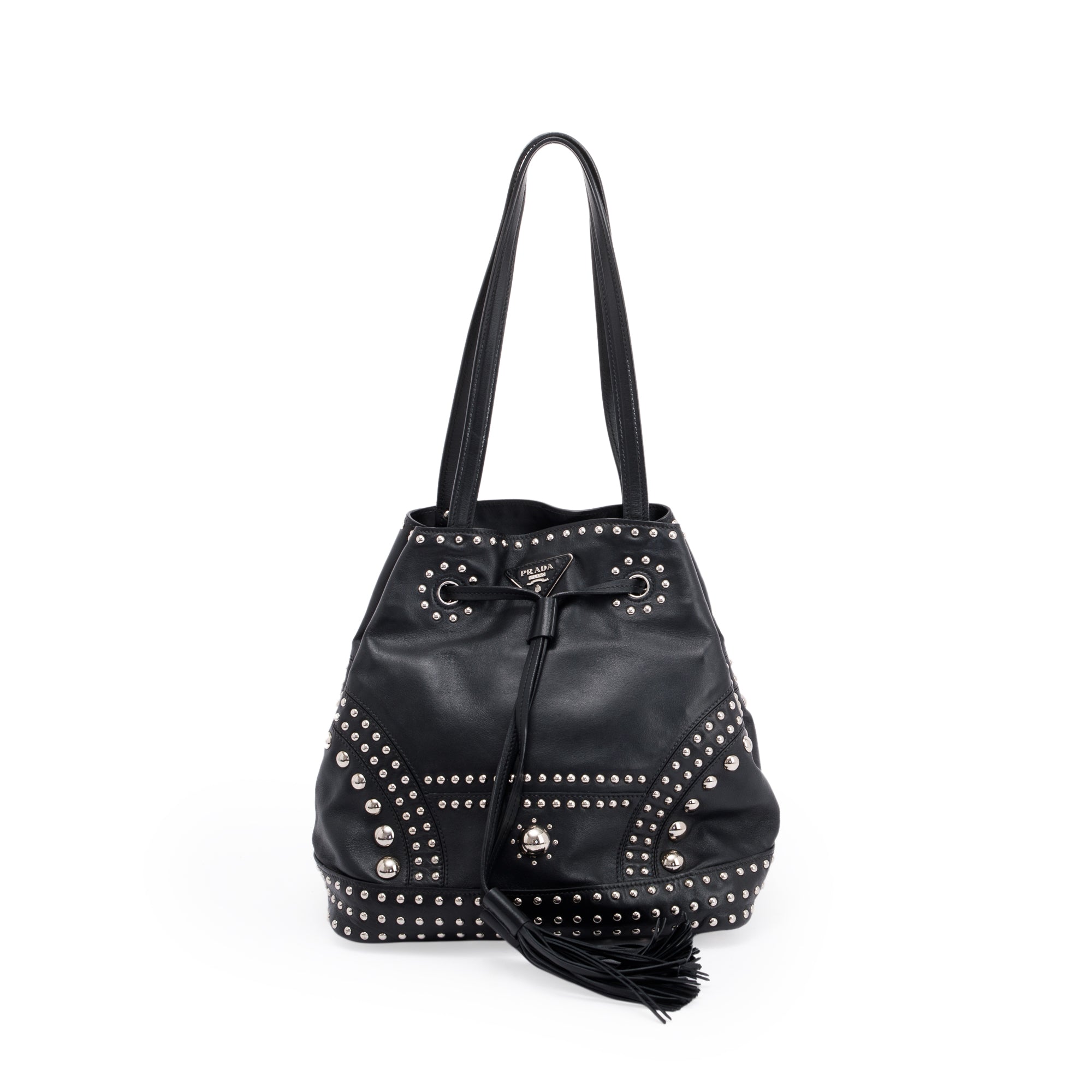 Prada Grommet Embellished City Calf Bucket Bag