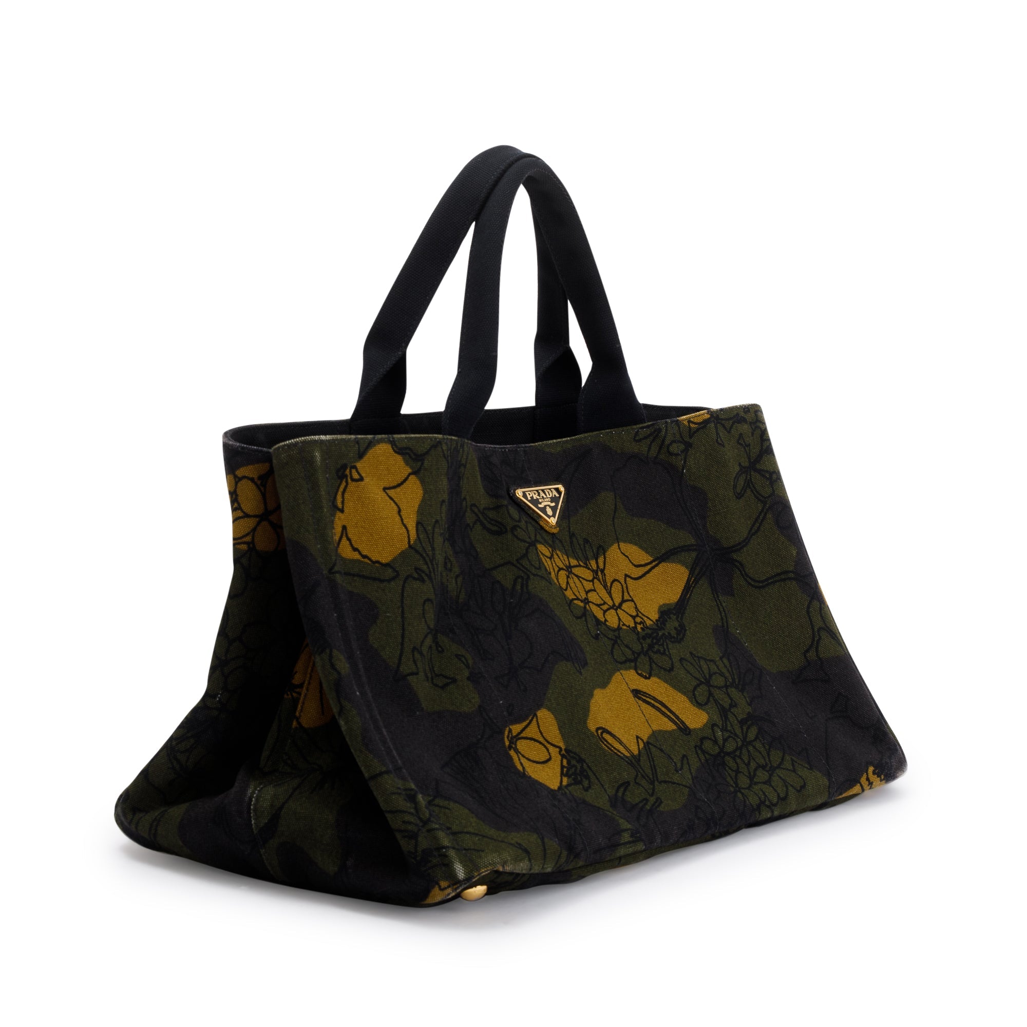 Prada Large Green Printed Canapa Canvas Tote