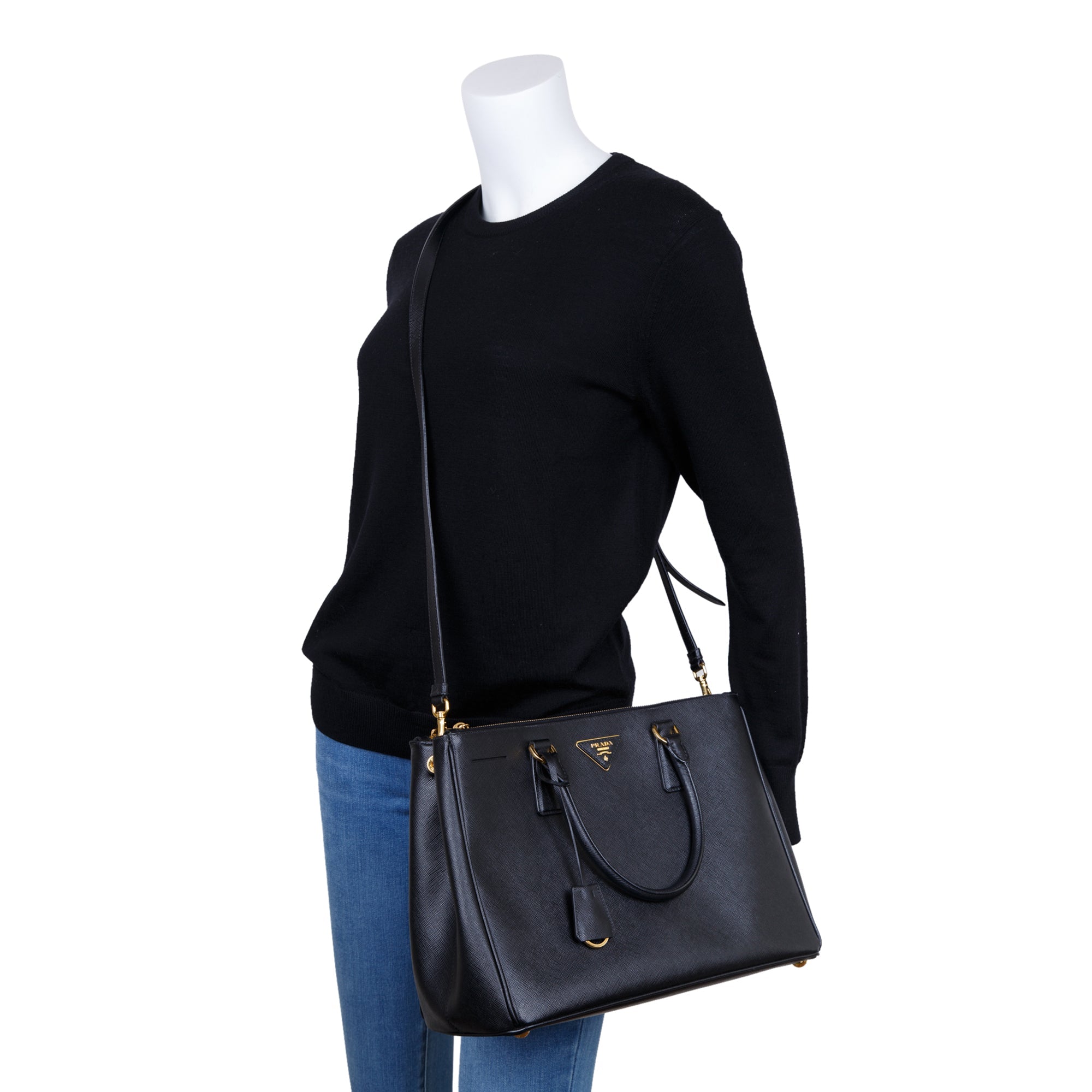 Prada Large Saffiano Double Zip Galleria Tote w/ Strap