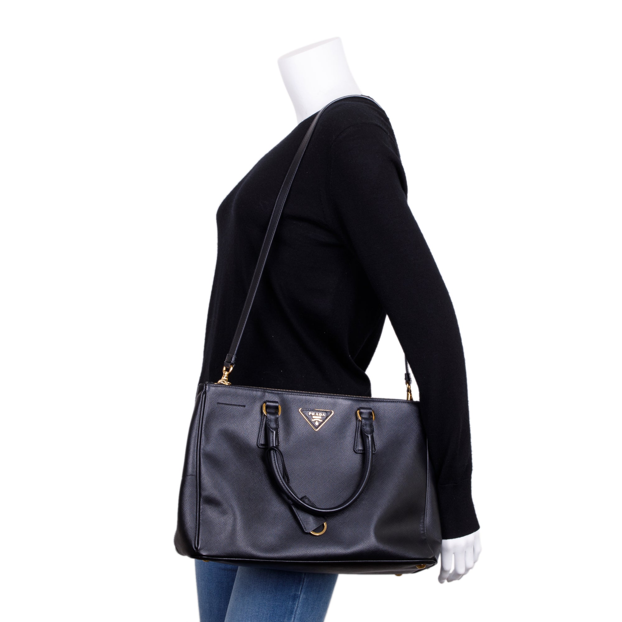 Prada Large Saffiano Lux Double Zip Galleria Tote w/ Strap