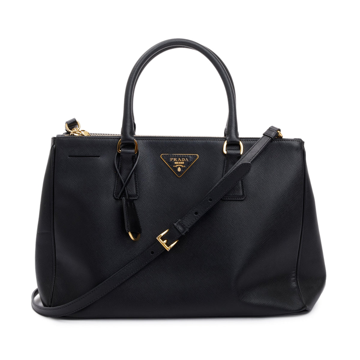 Prada Large Saffiano Lux Double Zip Galleria Tote w/ Strap – OLIVER'S