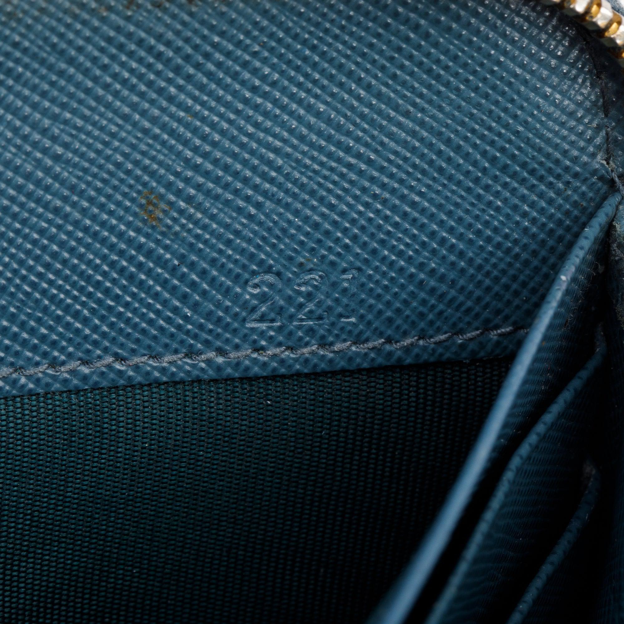 Prada Marine Saffiano Metal Leather Zip Around Wallet w/ Box & Card