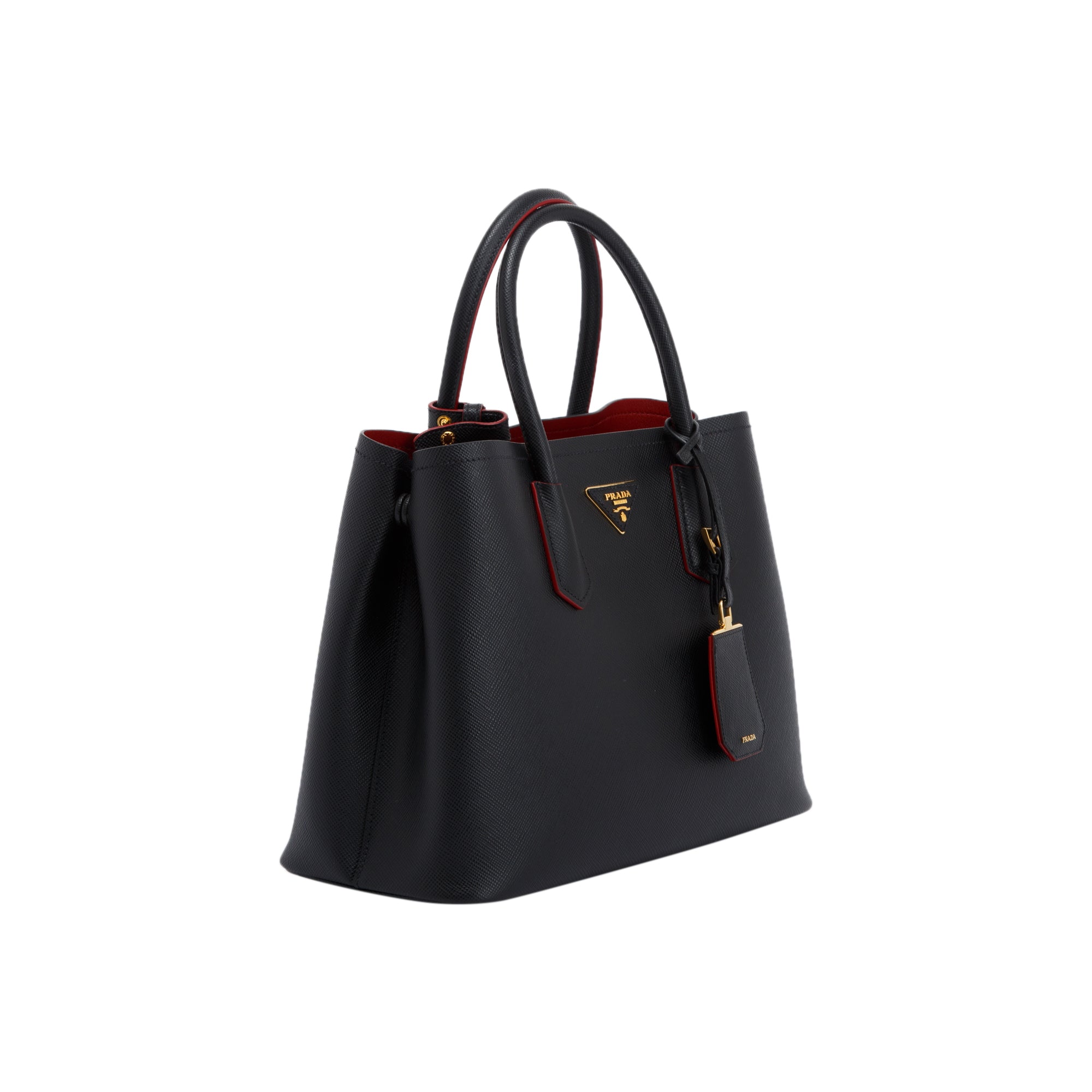 Prada Medium Saffiano Cuir Double Tote w/ Strap & Authenticity Card