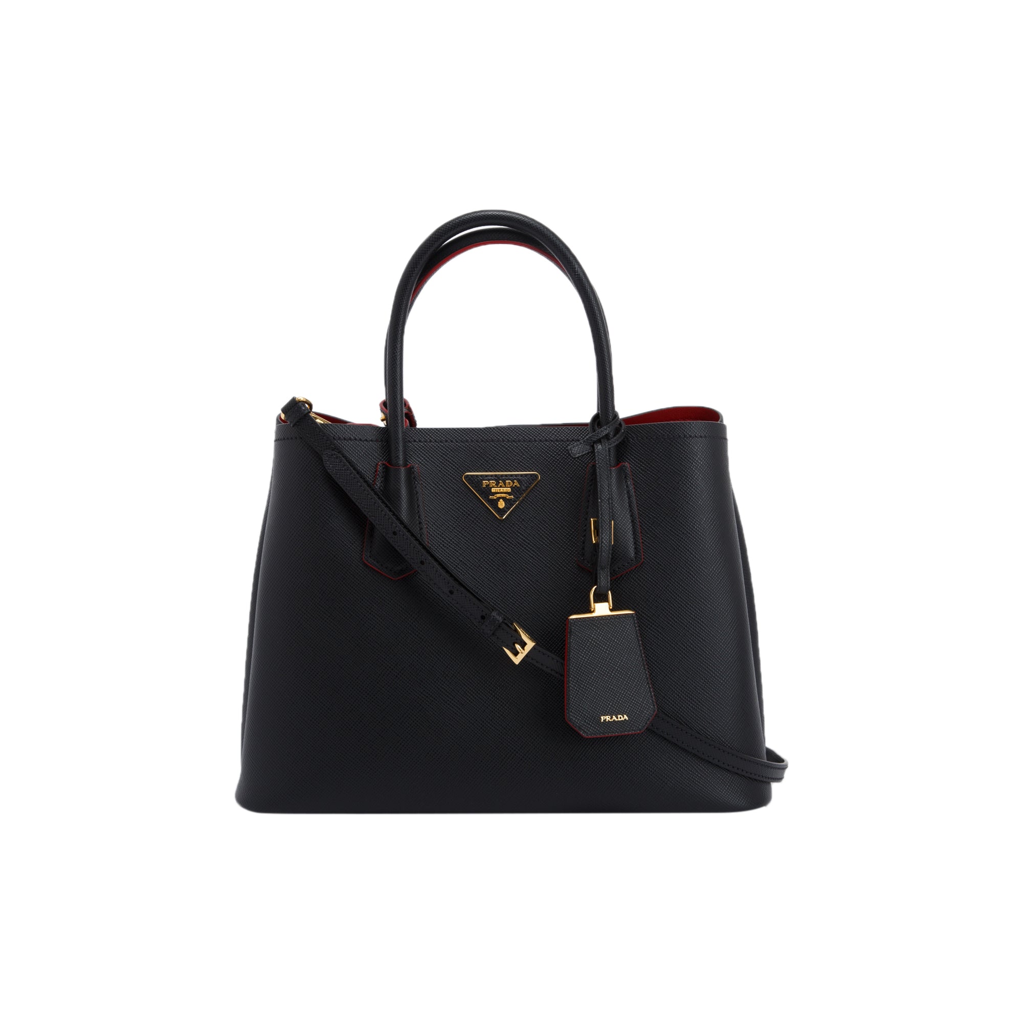 Prada Medium Saffiano Cuir Double Tote w/ Strap & Authenticity Card