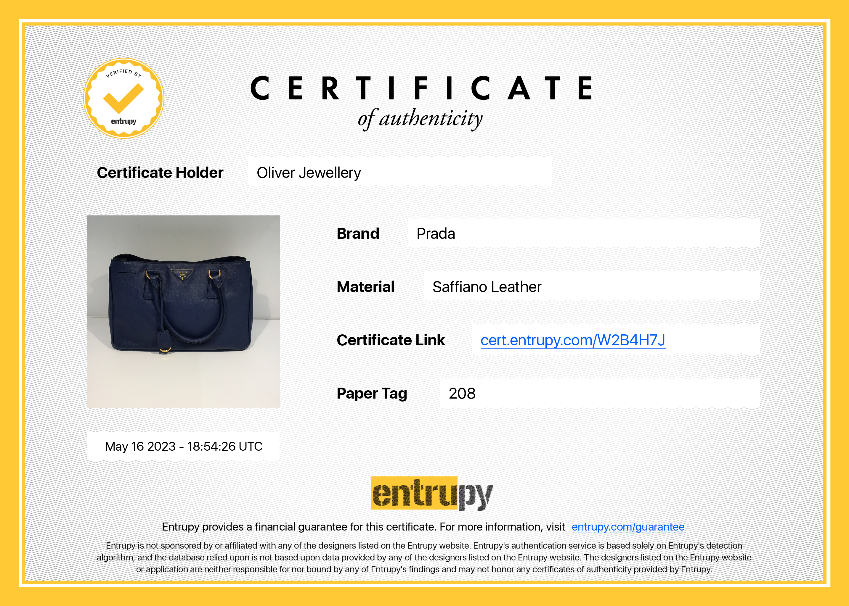 Prada Medium Saffiano Lux Tote w/ Authenticity Card