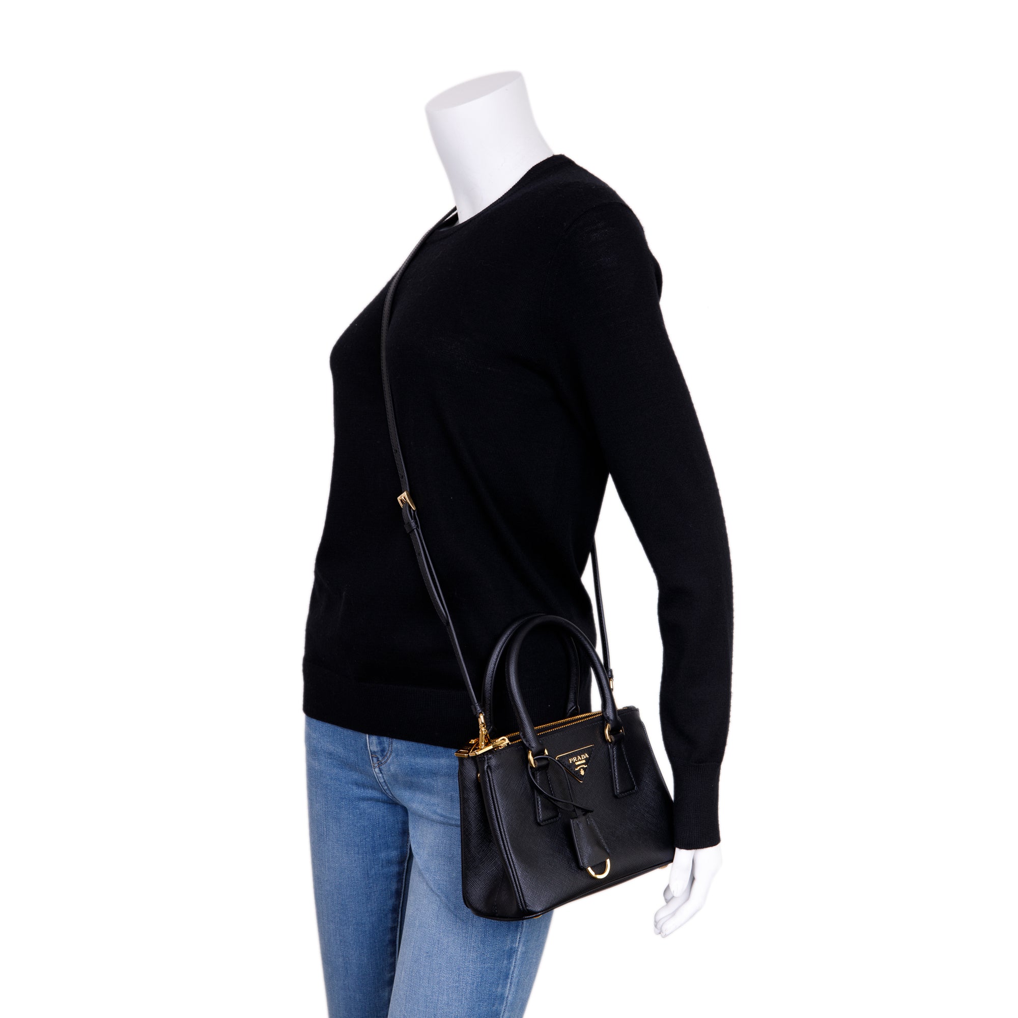 Prada Mini Saffiano Lux Galleria Double Zip Tote w/ Strap