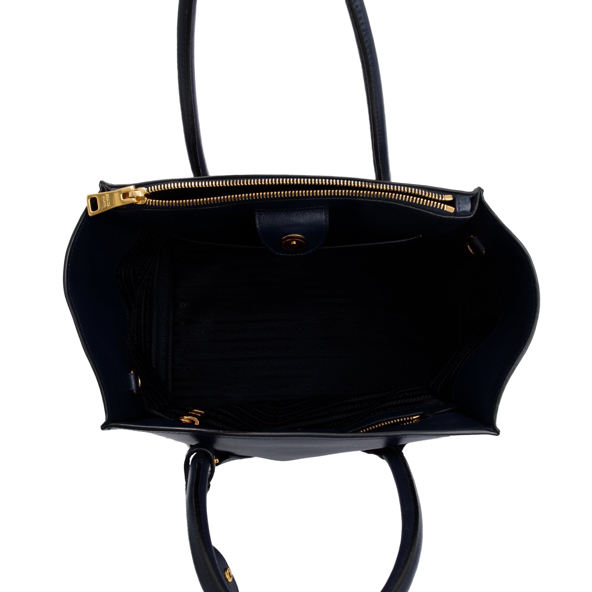 Prada Navy City Calf Small Twin Pocket Tote w/ Strap