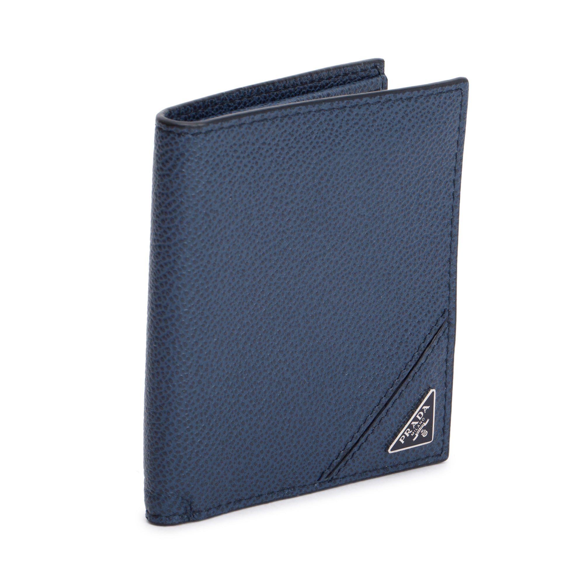 Prada Navy Leather Bi-Fold Wallet w/ Box