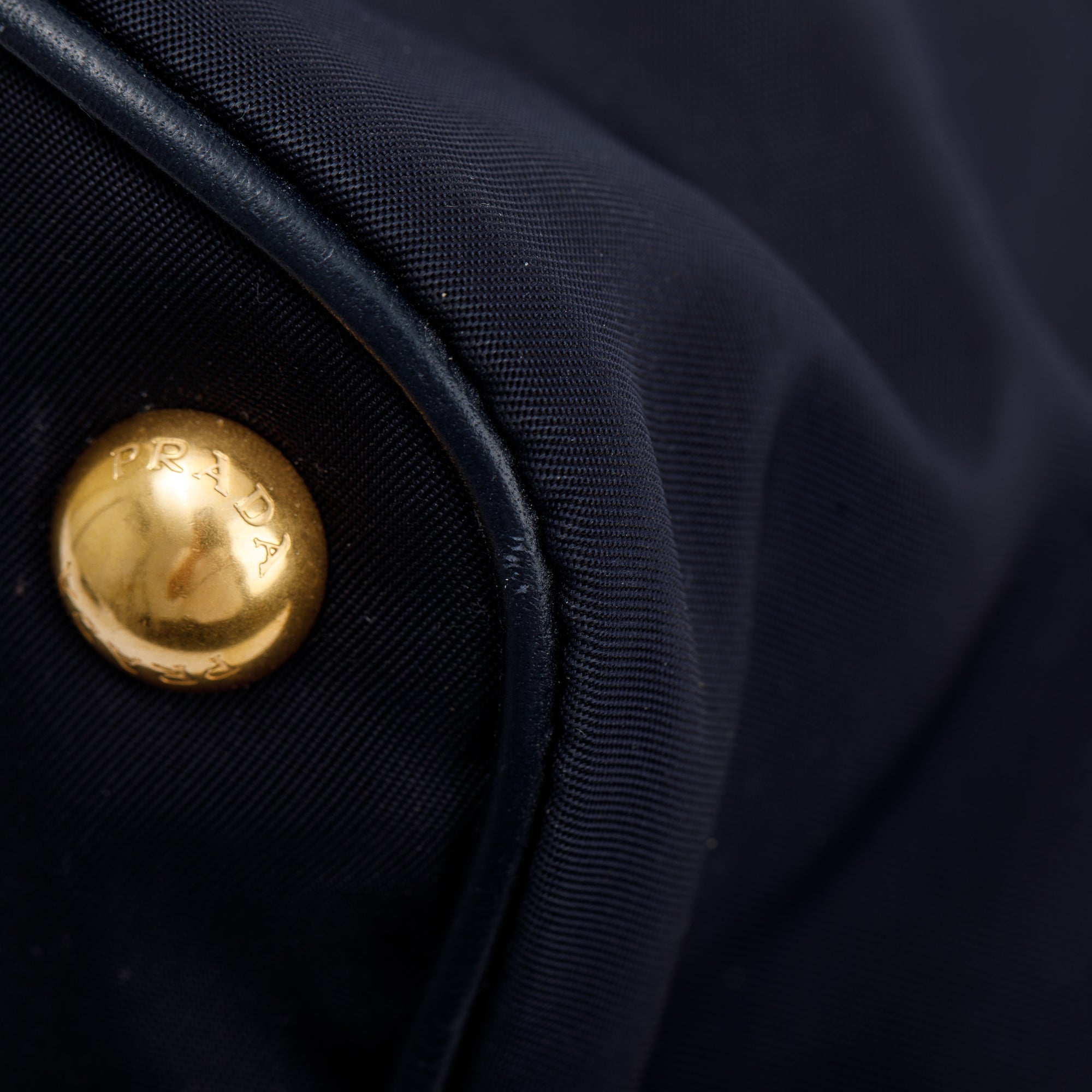 Prada Navy Leather Trimmed Tessuto Nylon Tote w/ Strap