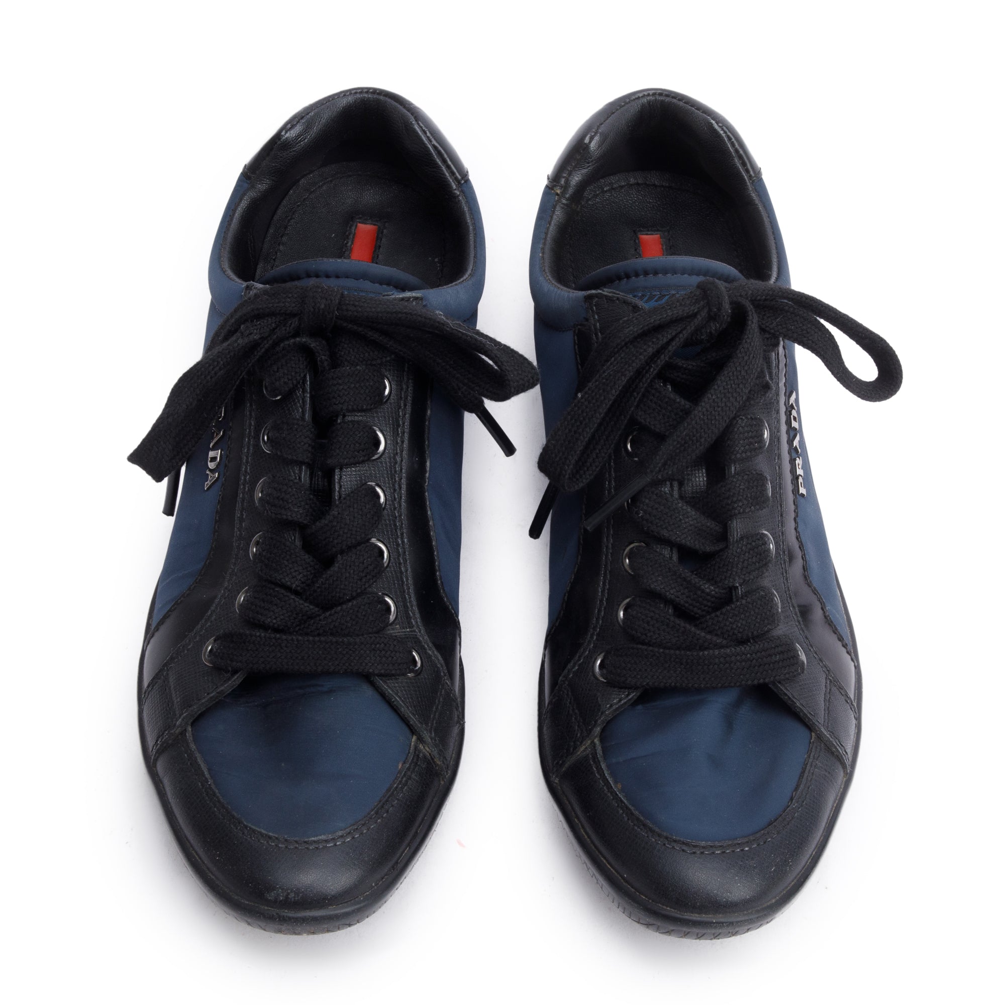 Prada Navy Nylon Black Leather Linea Rossa Sneakers, Size 36