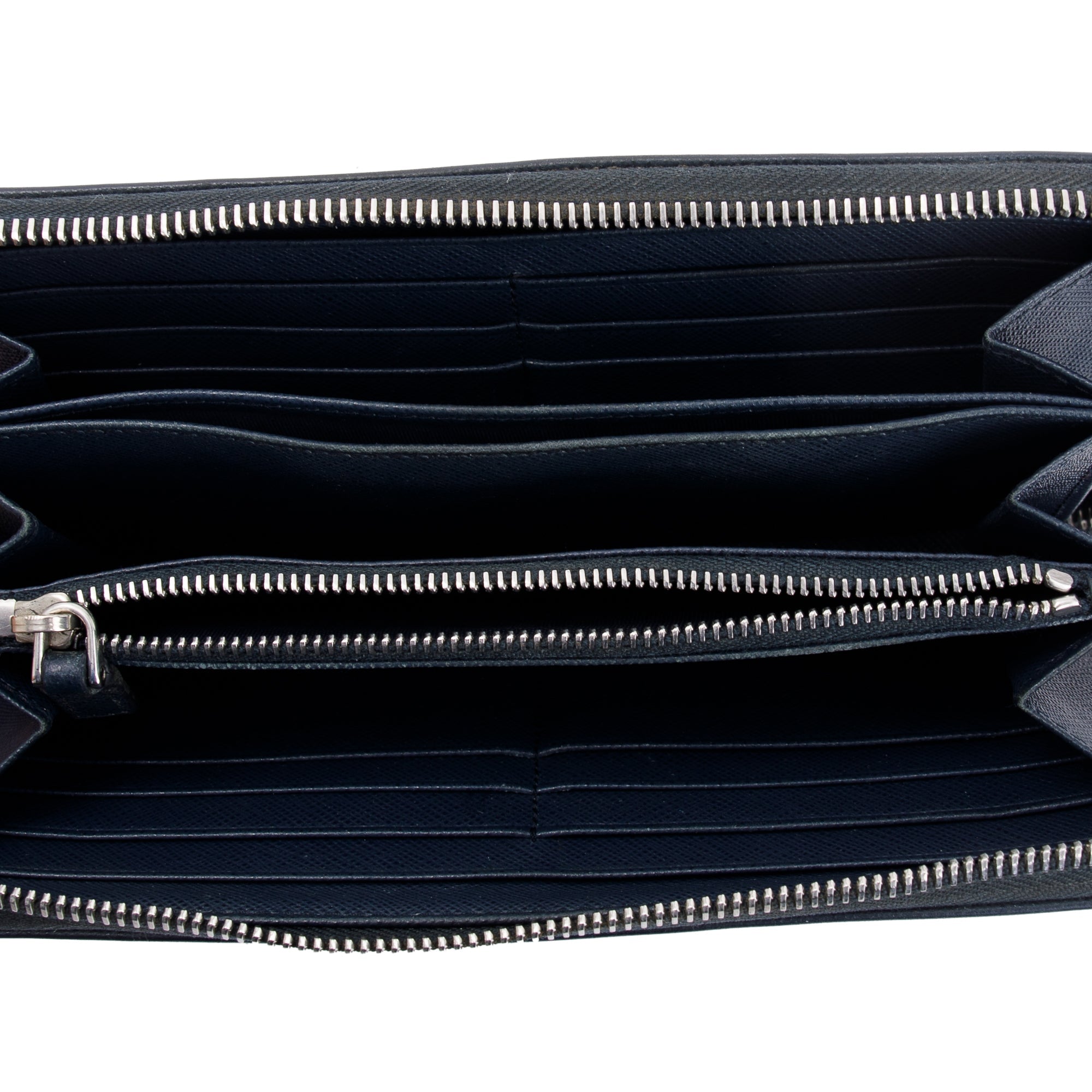 Prada Navy Saffiano Leather Zip Around Wallet