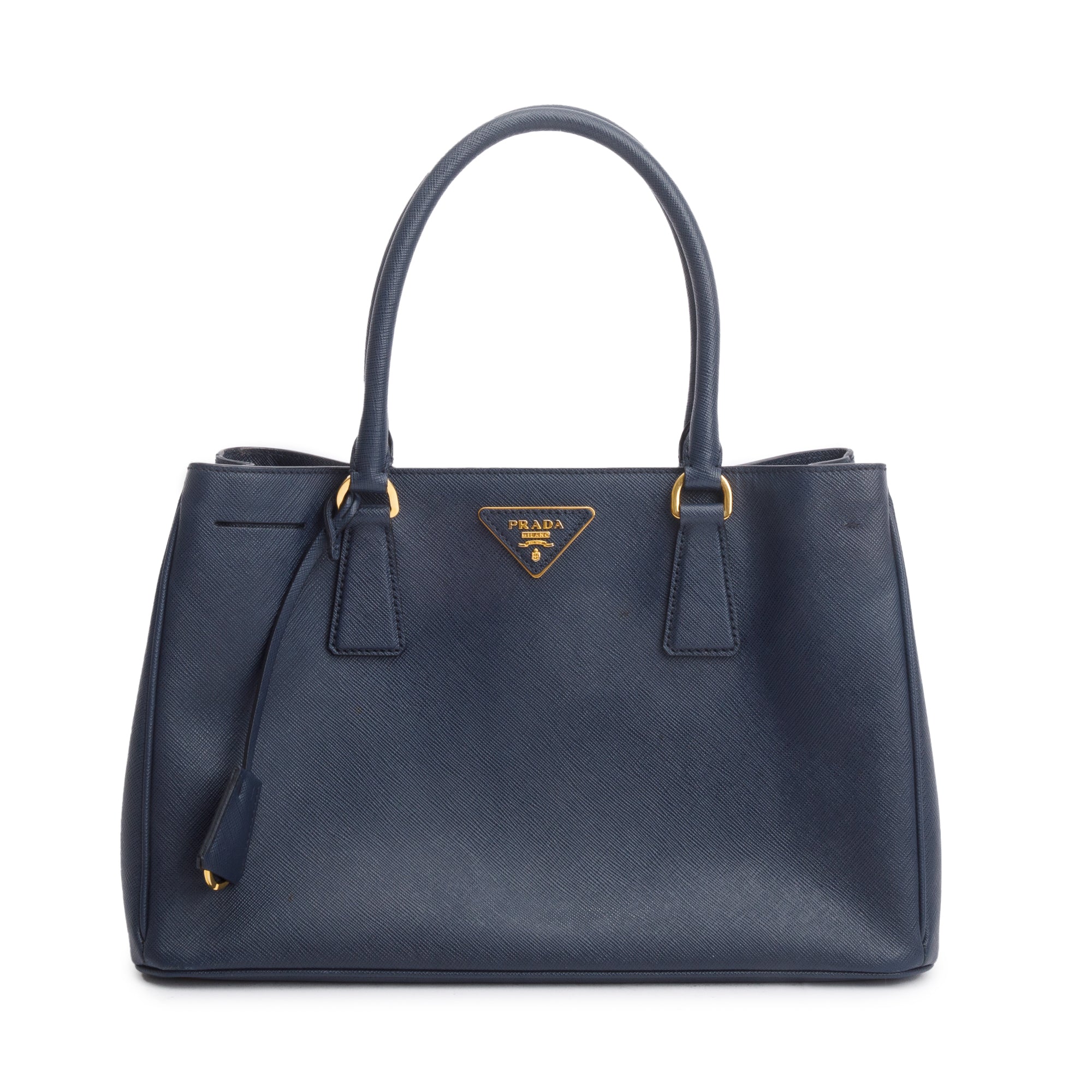 Prada Navy Saffiano Lux Medium Galleria Tote w/ Strap, Box & Authenticity Card