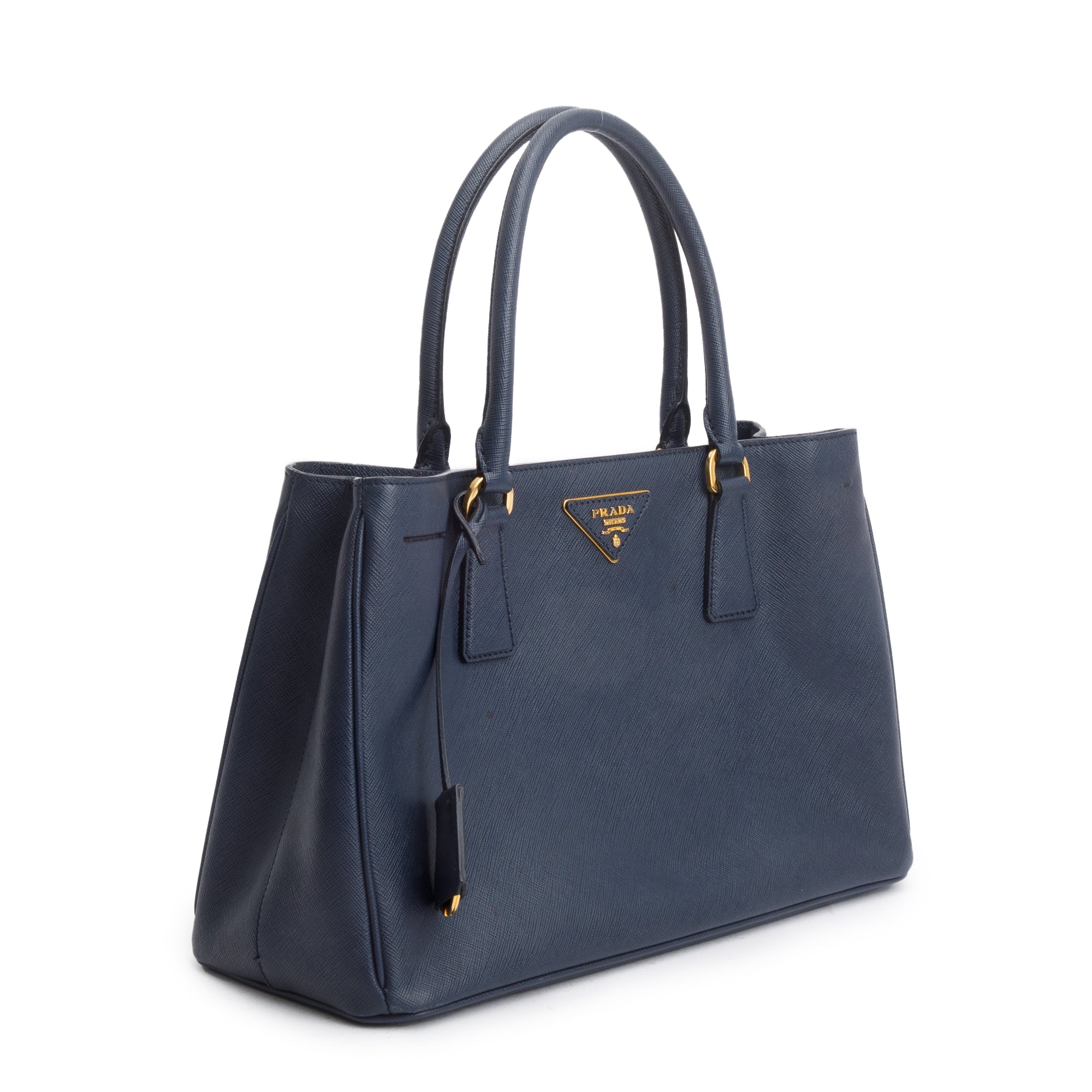 Prada Navy Saffiano Lux Medium Galleria Tote w/ Strap, Box & Authenticity Card