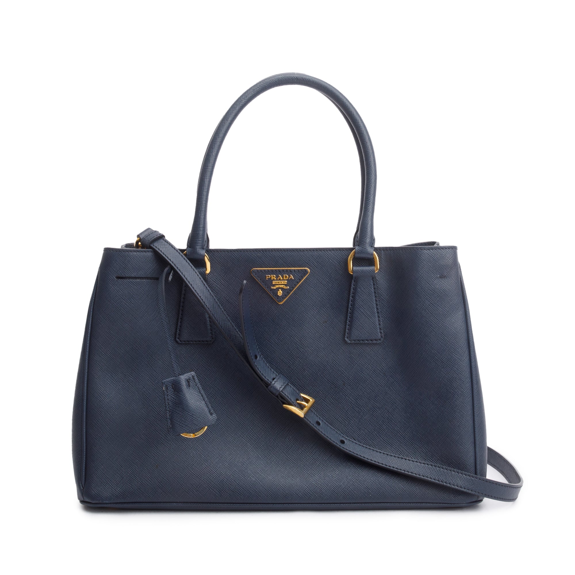 Prada Navy Saffiano Lux Medium Galleria Tote w/ Strap, Box & Authenticity Card