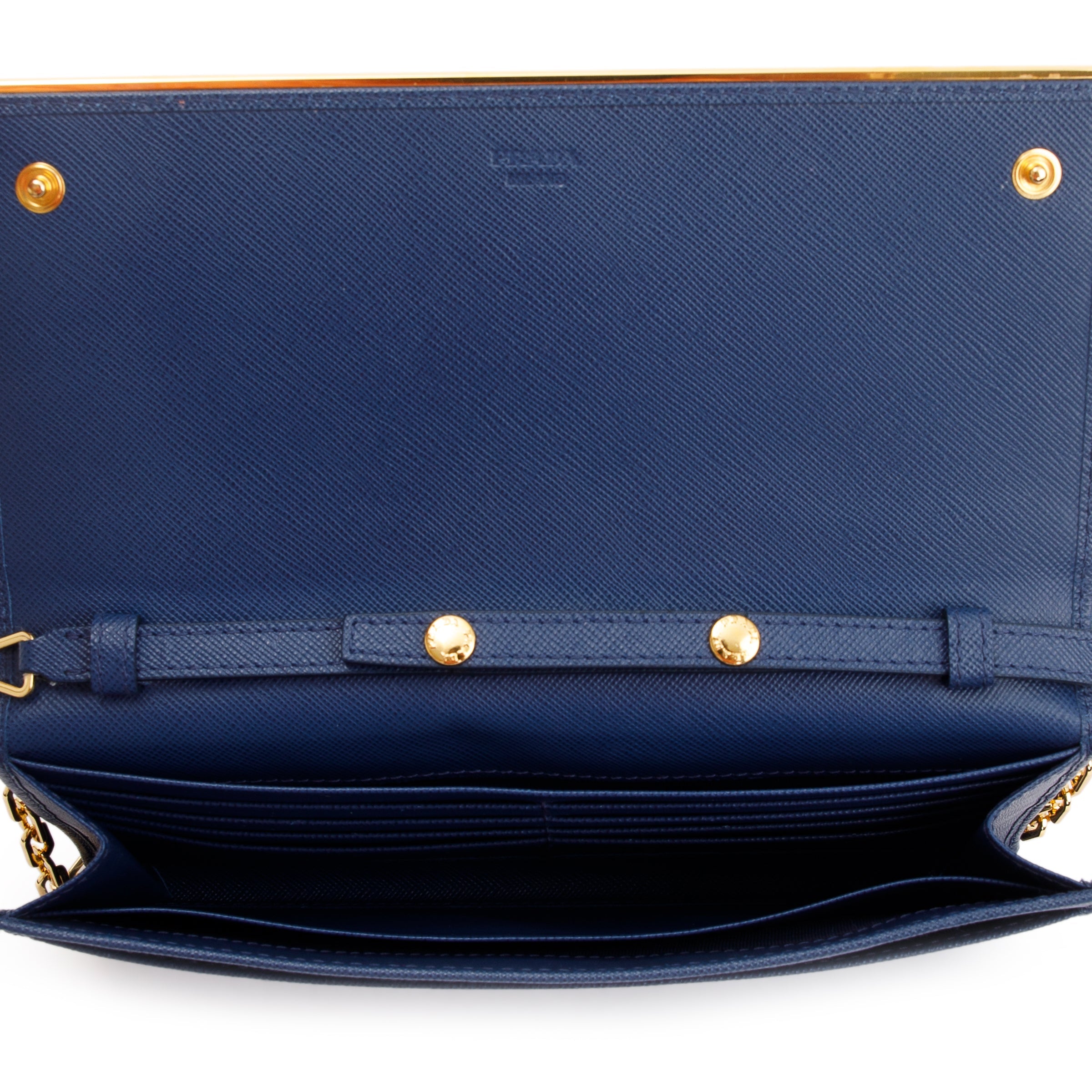 Prada Navy Saffiano Metal Wallet on Chain w/ Box & Authenticity Card