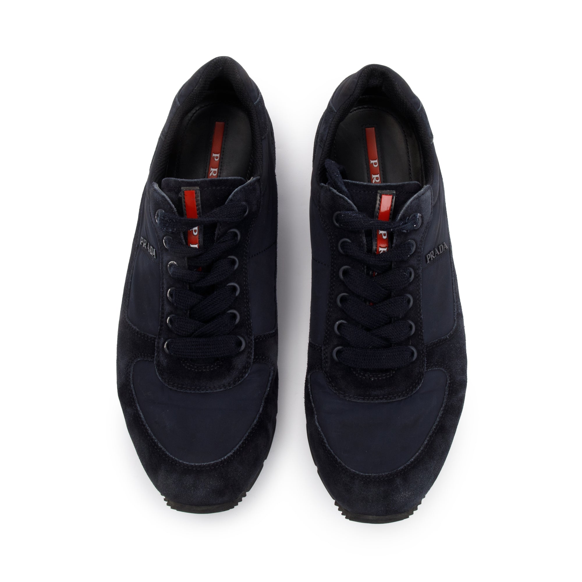 Prada Navy Sued & Nylon Linea Rossa Sneakers, Size 7