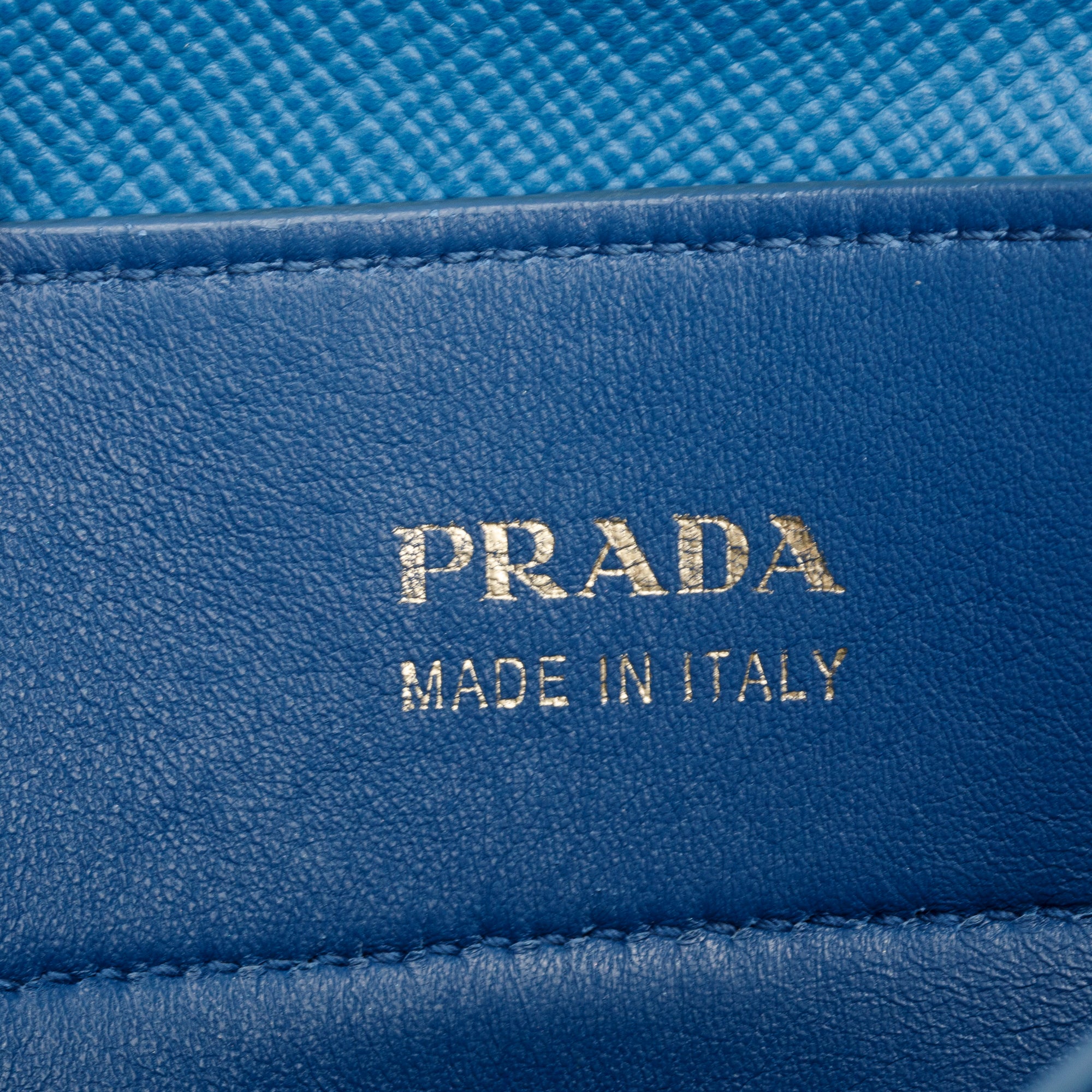 Prada Neutral Canvas Blue Saffiano Trim Medium Cuir Double Tote