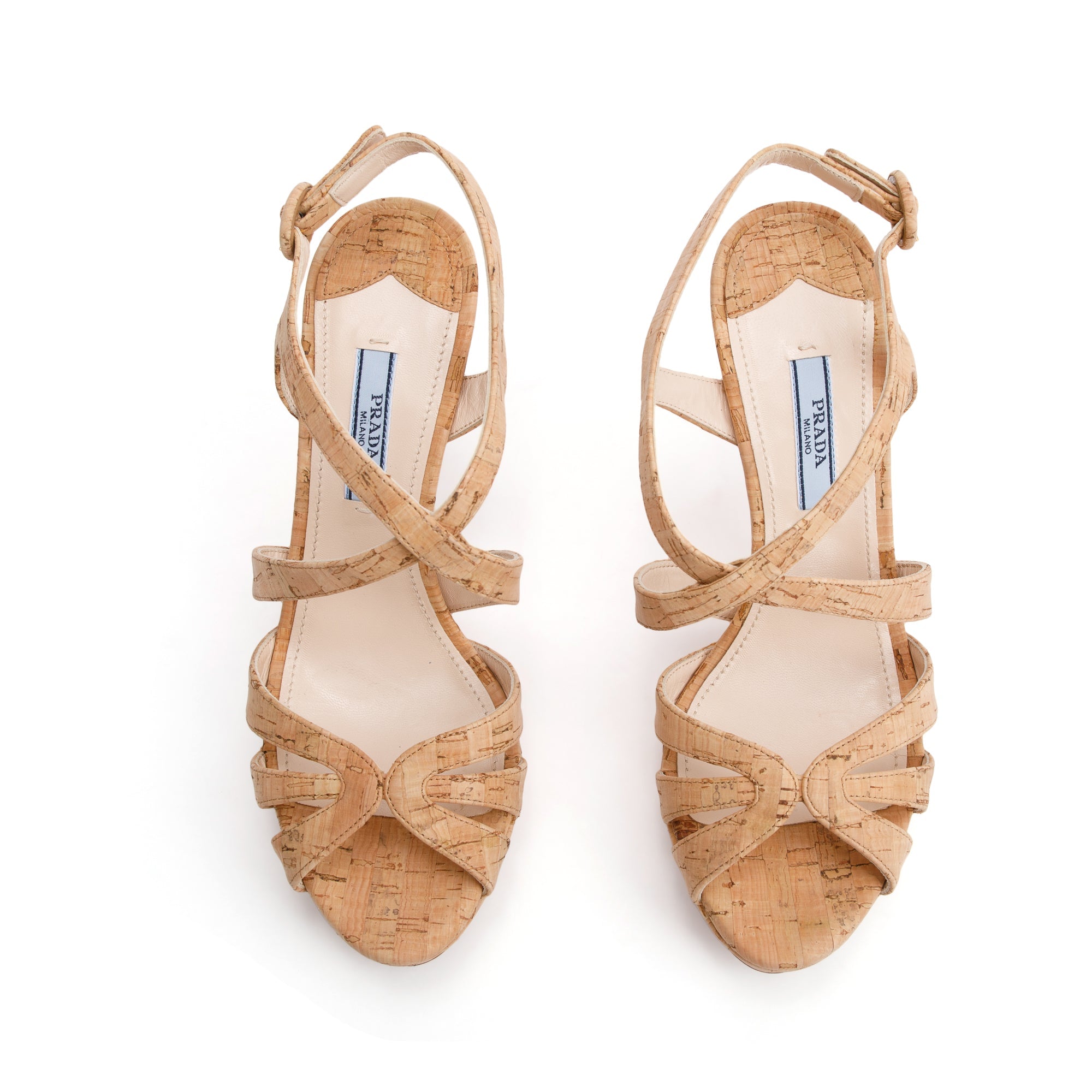 Prada Neutral Printed Sughero Chic Sling Back Sandals, Size 36.5 w/ Box