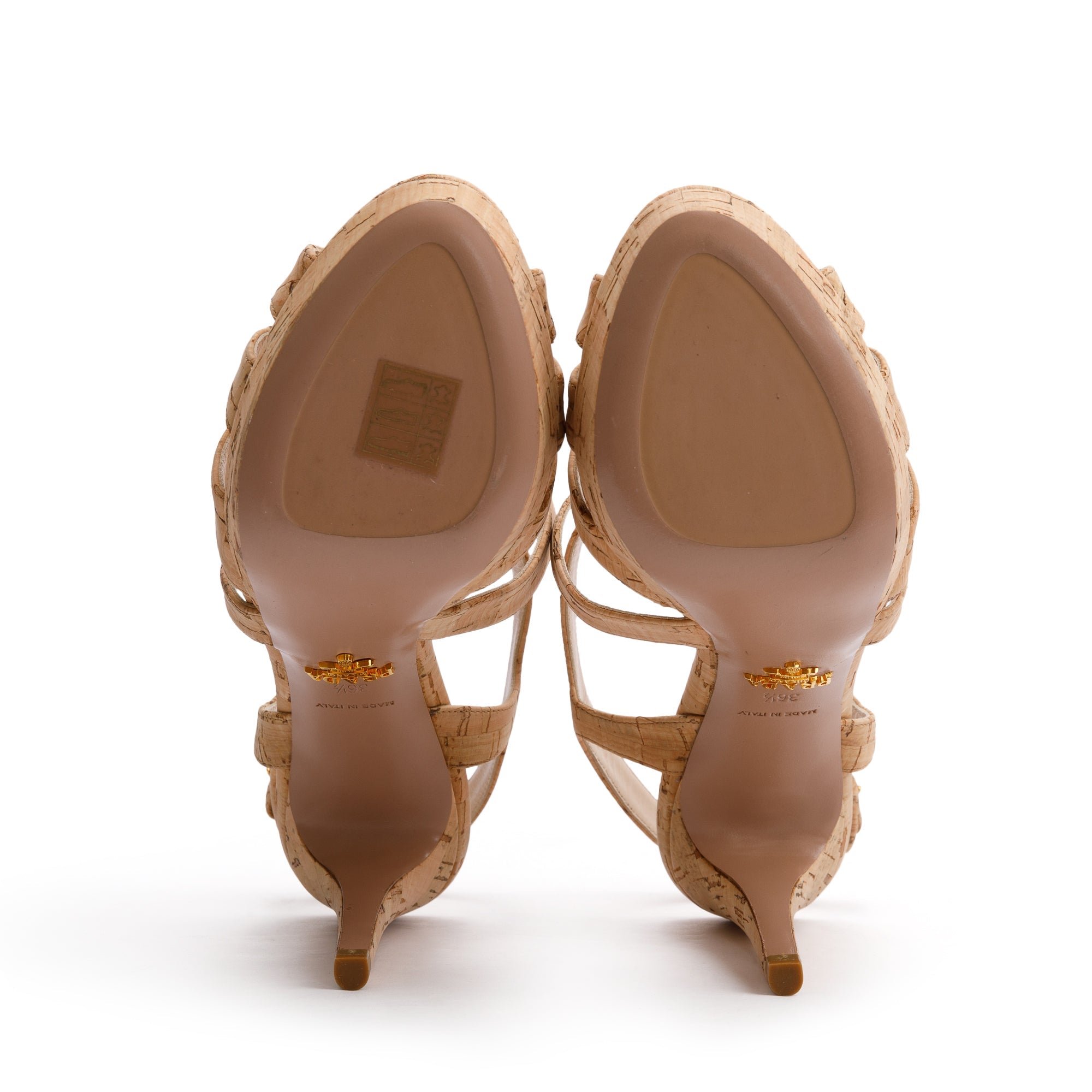 Prada Neutral Printed Sughero Chic Sling Back Sandals, Size 36.5 w/ Box