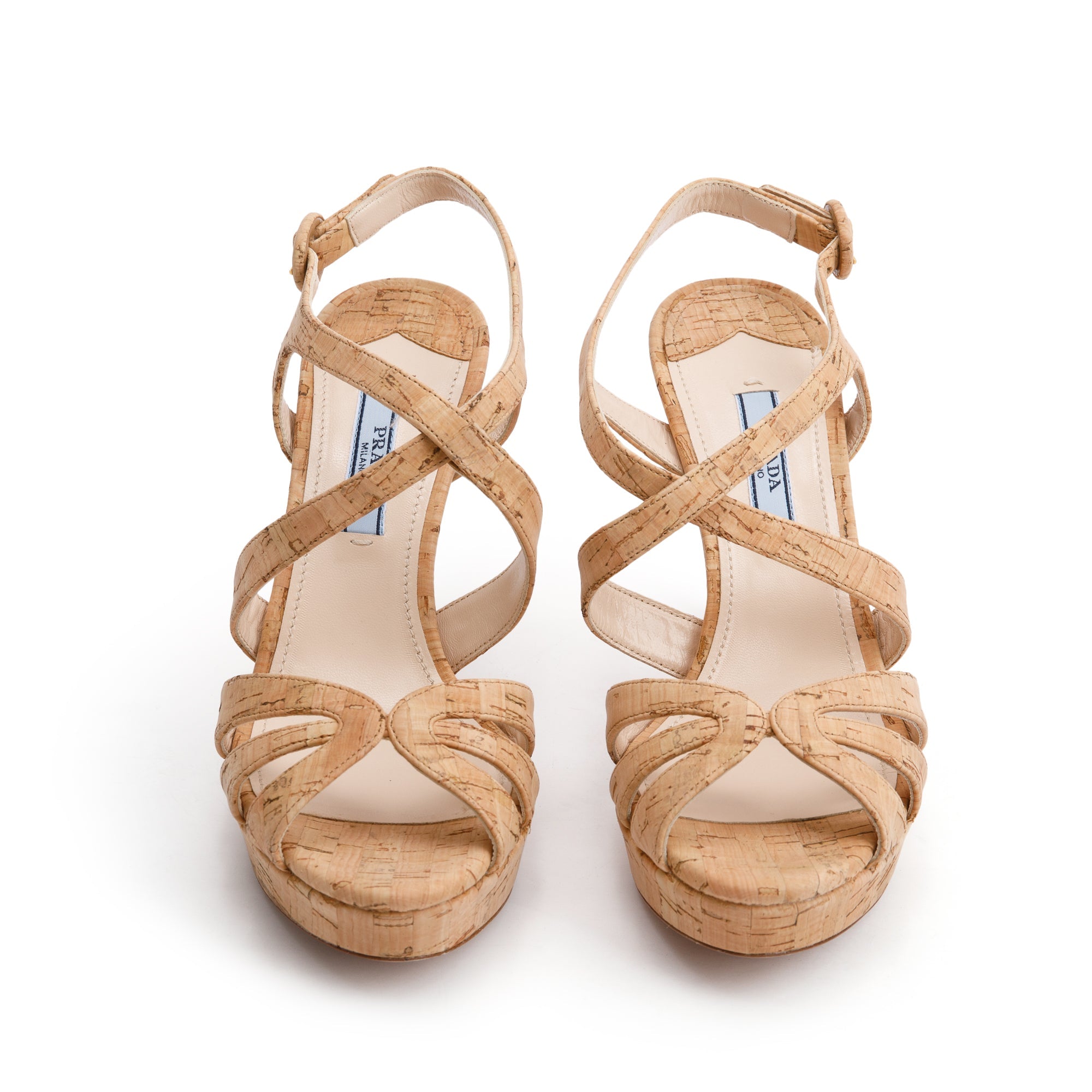 Prada Neutral Printed Sughero Chic Sling Back Sandals, Size 36.5 w/ Box