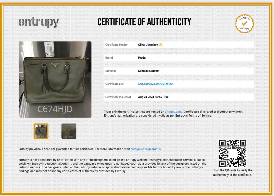 Prada Olive Green Saffiano Lux Large Double Zip Galleria Tote w/ Strap