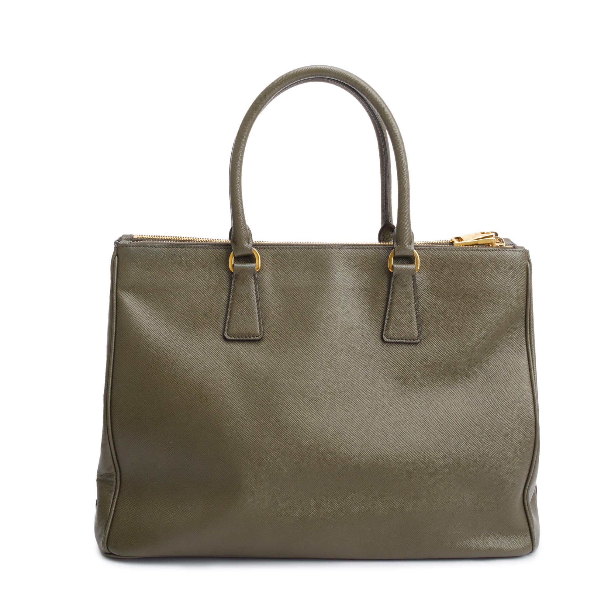 Prada Olive Green Saffiano Lux Large Double Zip Galleria Tote w/ Strap