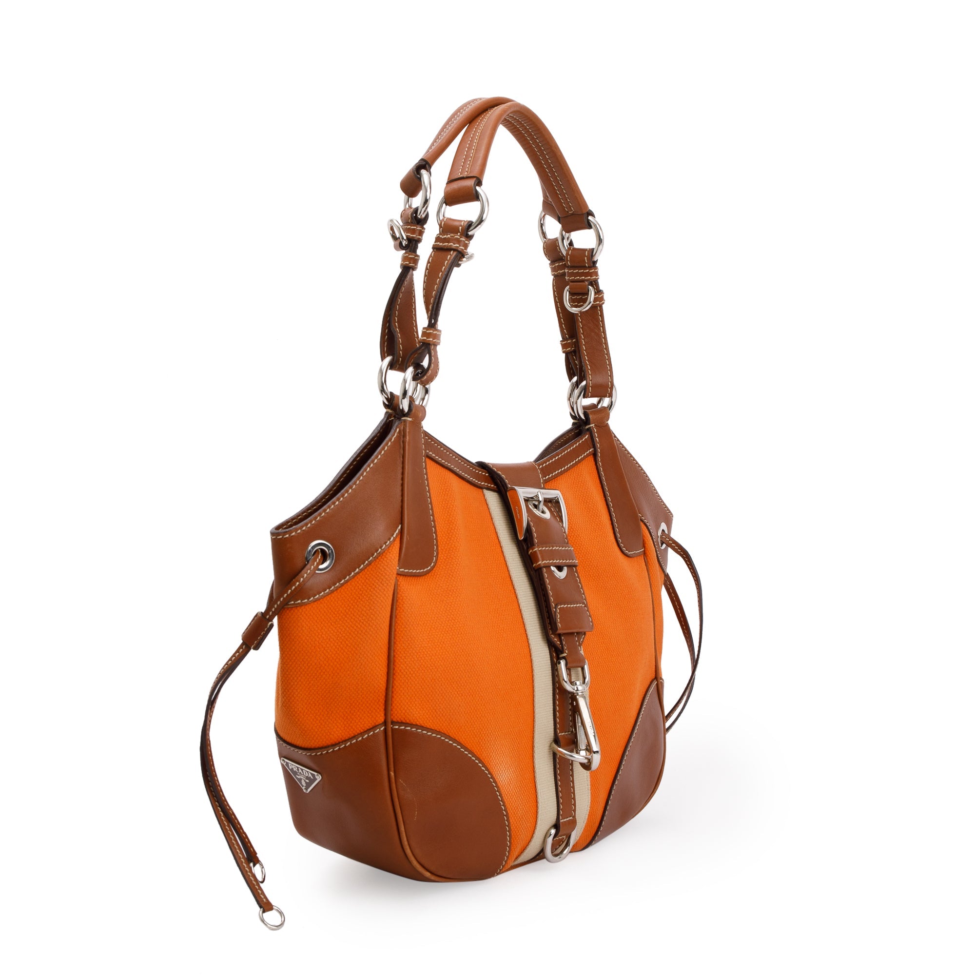 Prada Orange Canapa Vitello Leather Darwstring Hobo w/ Authenticity Card