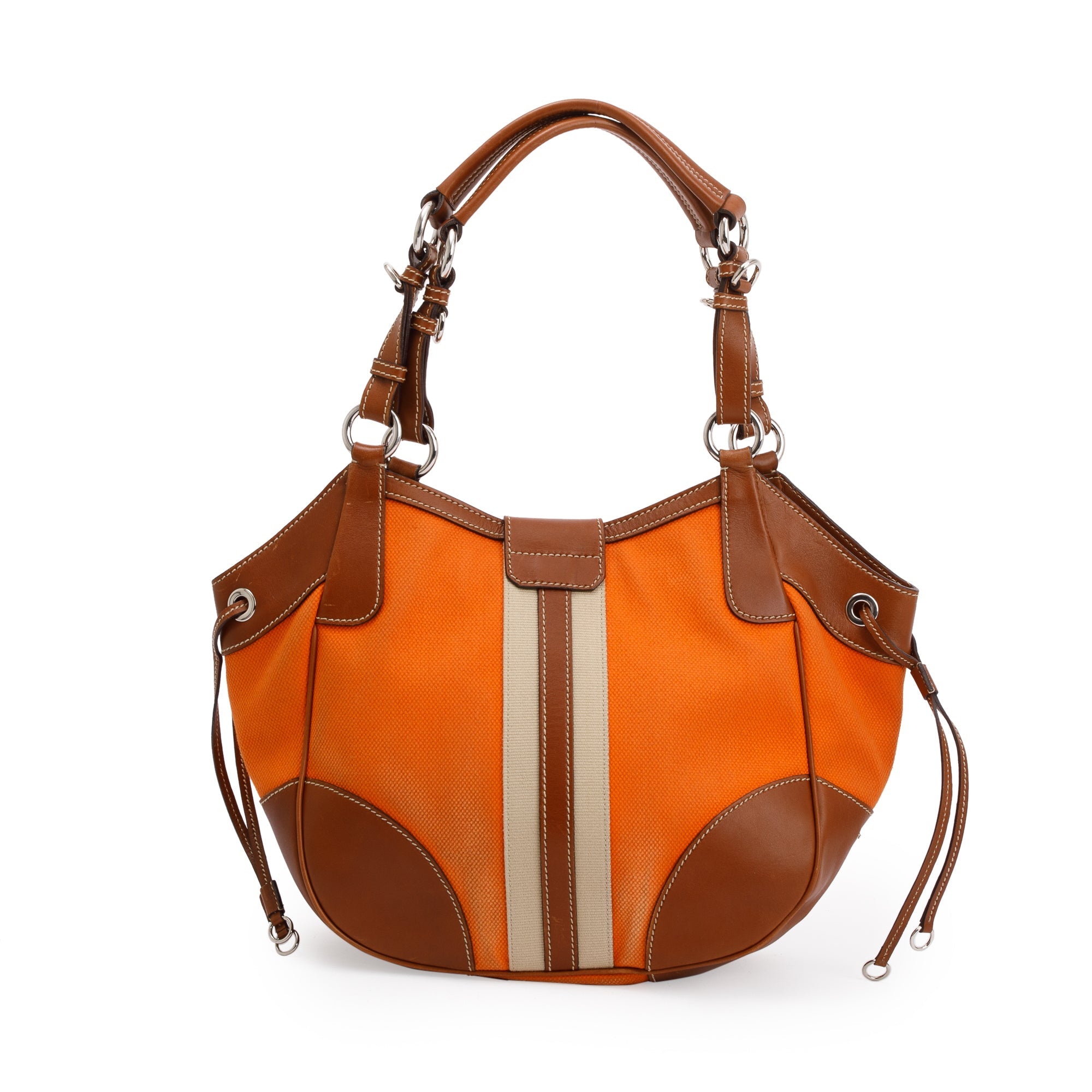 Prada Orange Canapa Vitello Leather Darwstring Hobo w/ Authenticity Card