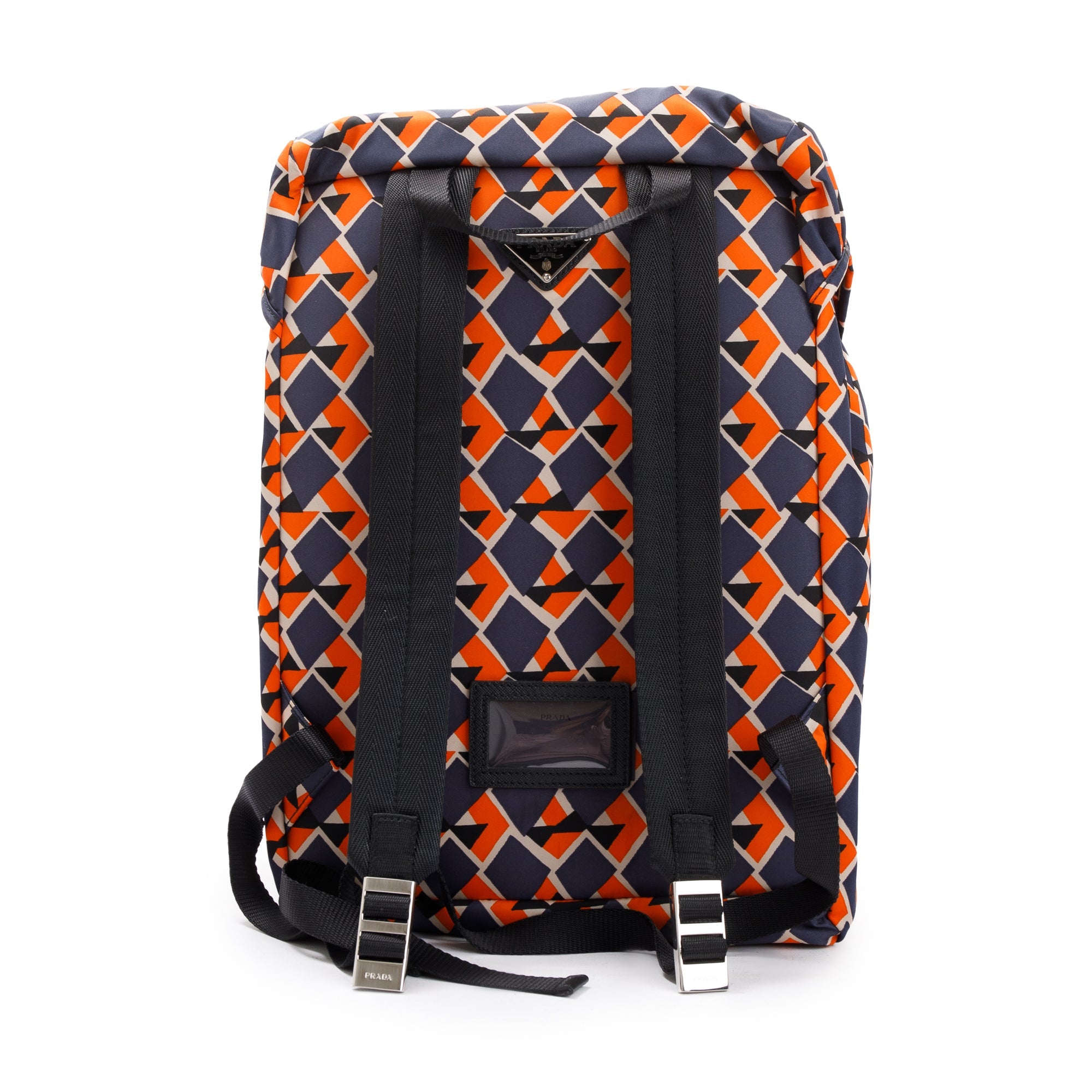 Prada Orange/Navy Tessuto Stampato Double Buckle Backpack w/ Authenticity Card