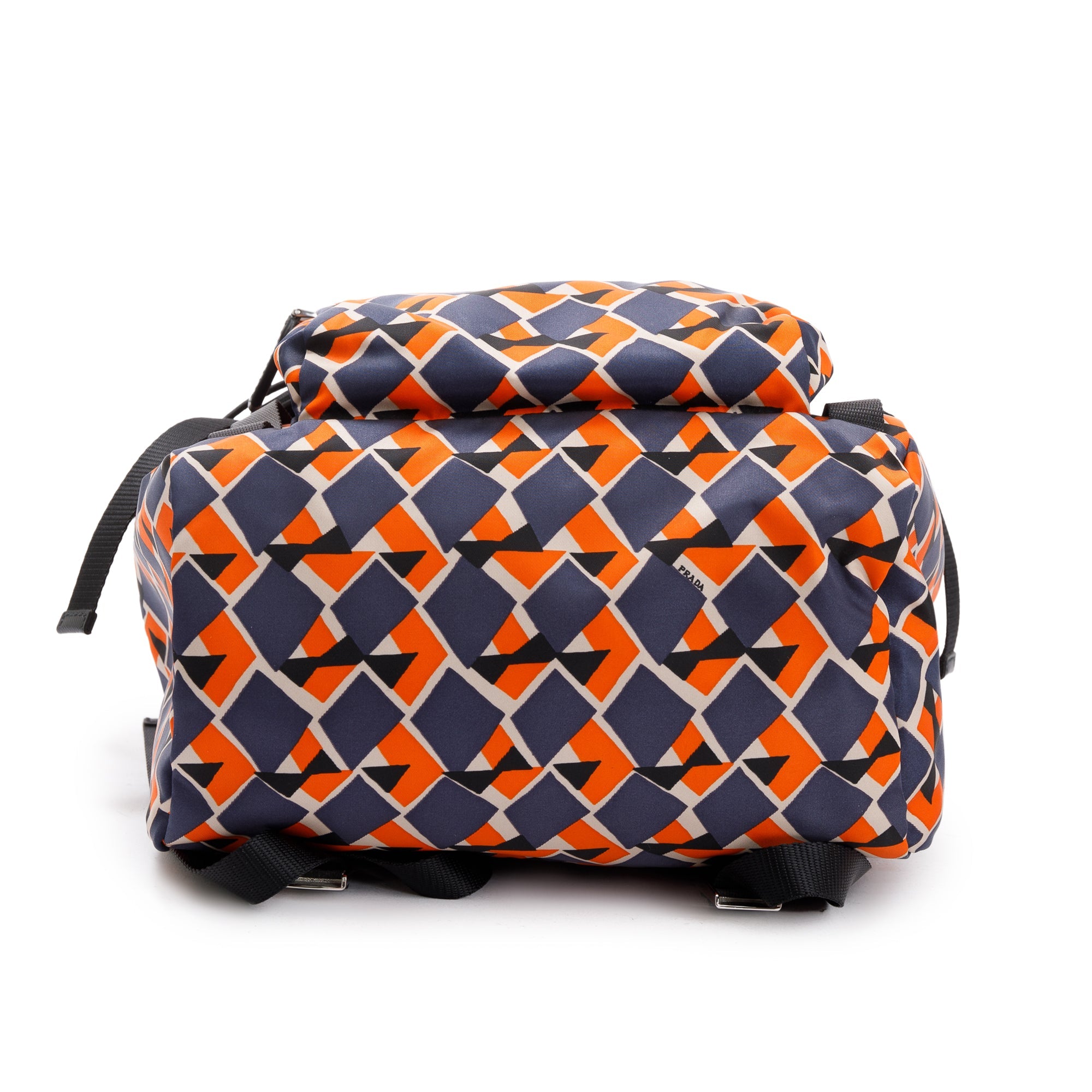 Prada Orange/Navy Tessuto Stampato Double Buckle Backpack w/ Authenticity Card