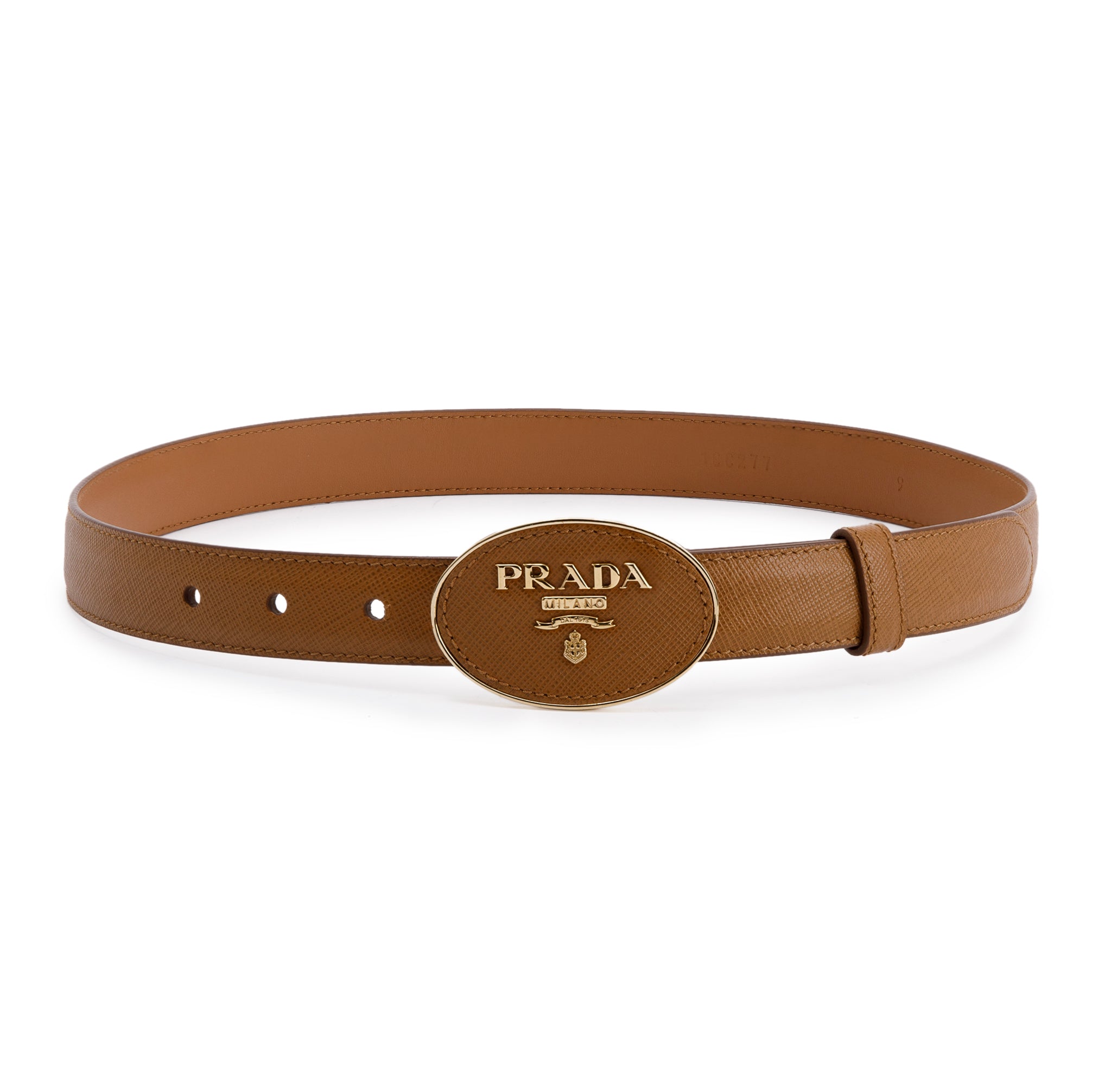 Prada Oval Savoia Logo Buckle Saffiano Leather Belt w/ Box