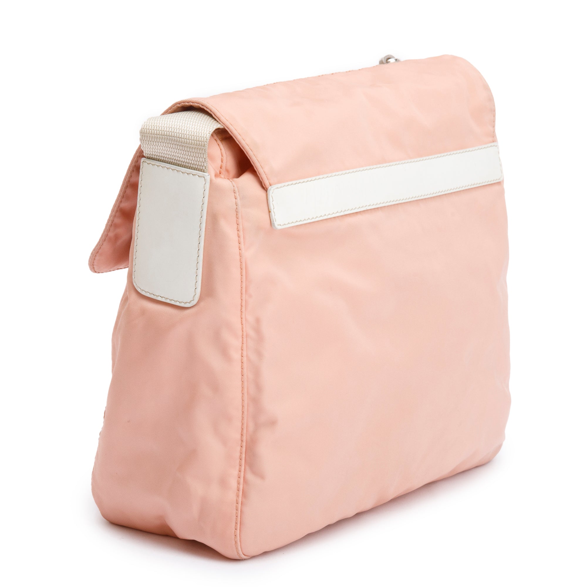 Prada Peach Tessuto Nylon White Leather Trimmed Vela Messenger Bag