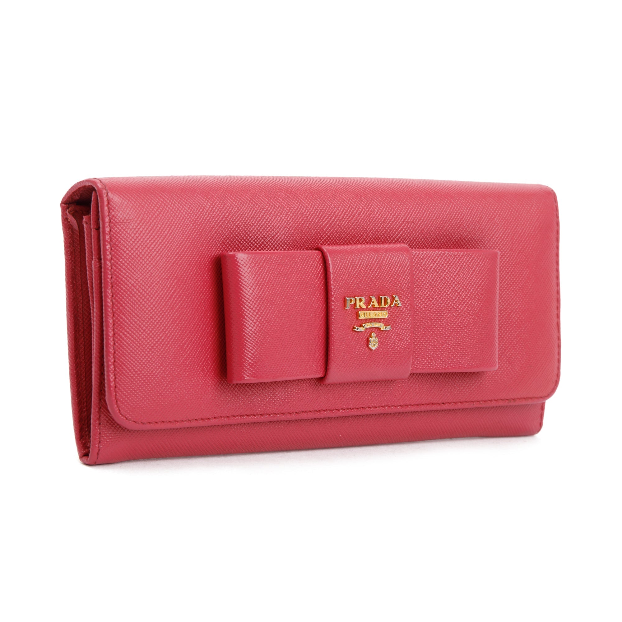 Prada Pink Saffiano Leather Continental Bow Wallet