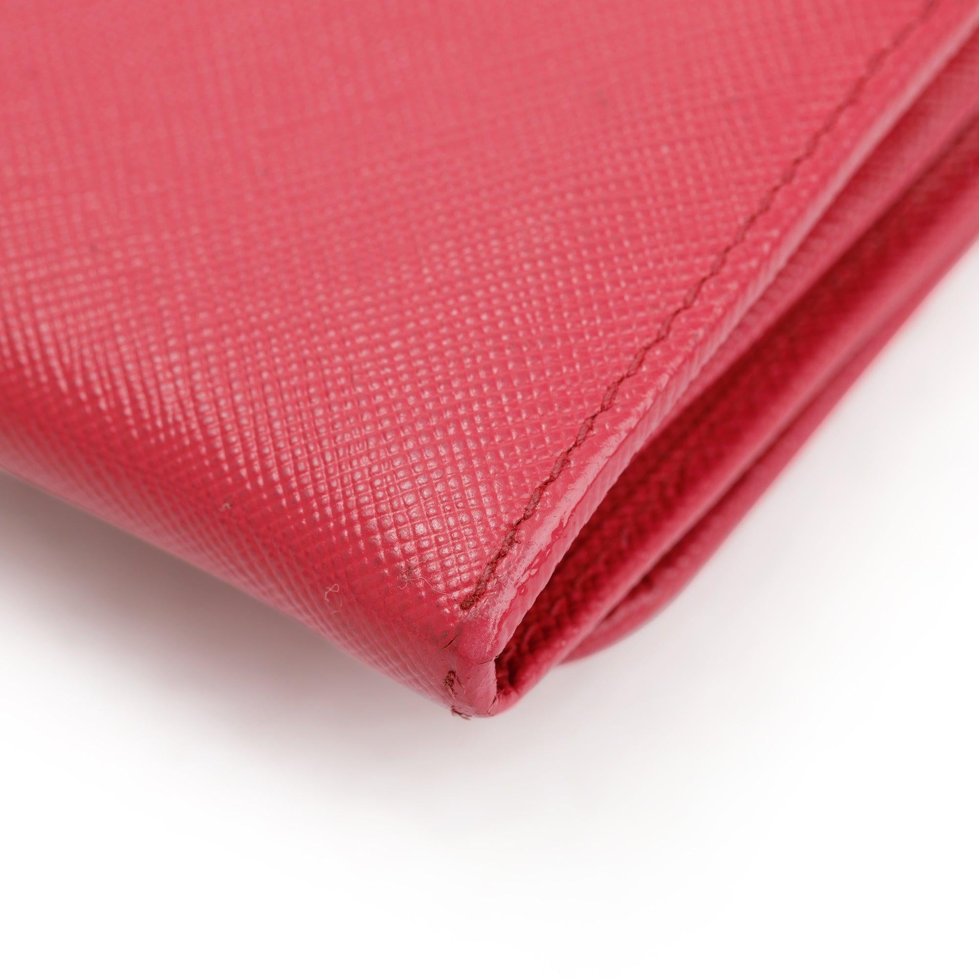 Prada Pink Saffiano Leather Continental Bow Wallet