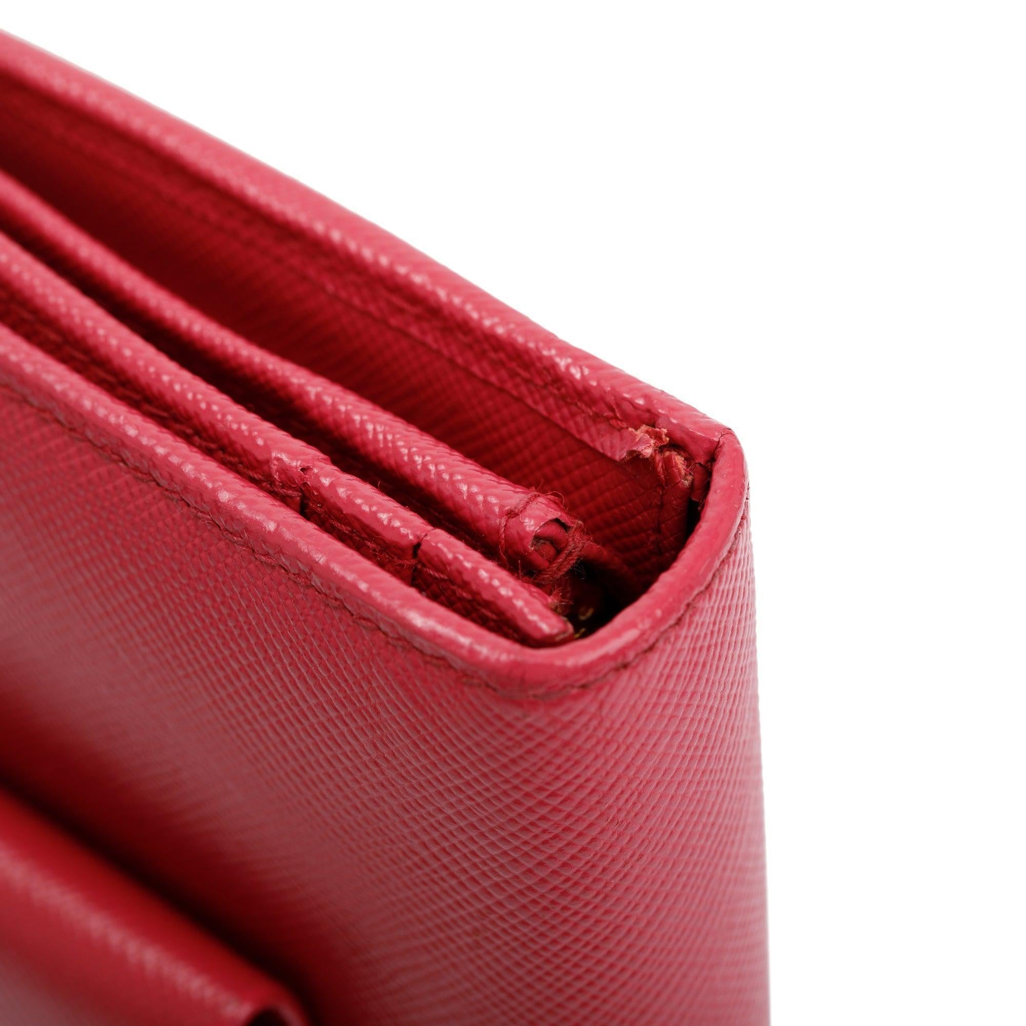 Prada Pink Saffiano Leather Continental Bow Wallet