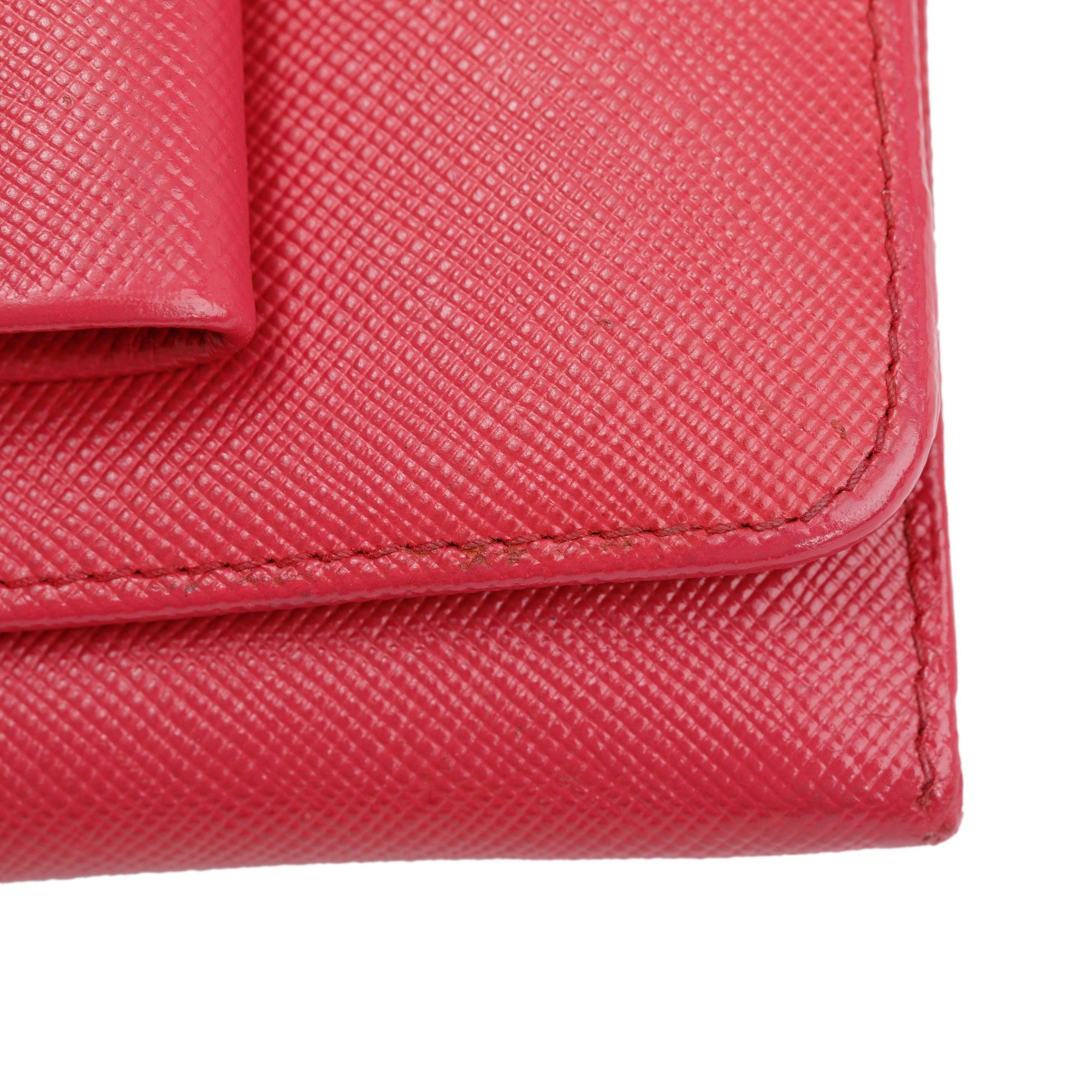 Prada Pink Saffiano Leather Continental Bow Wallet