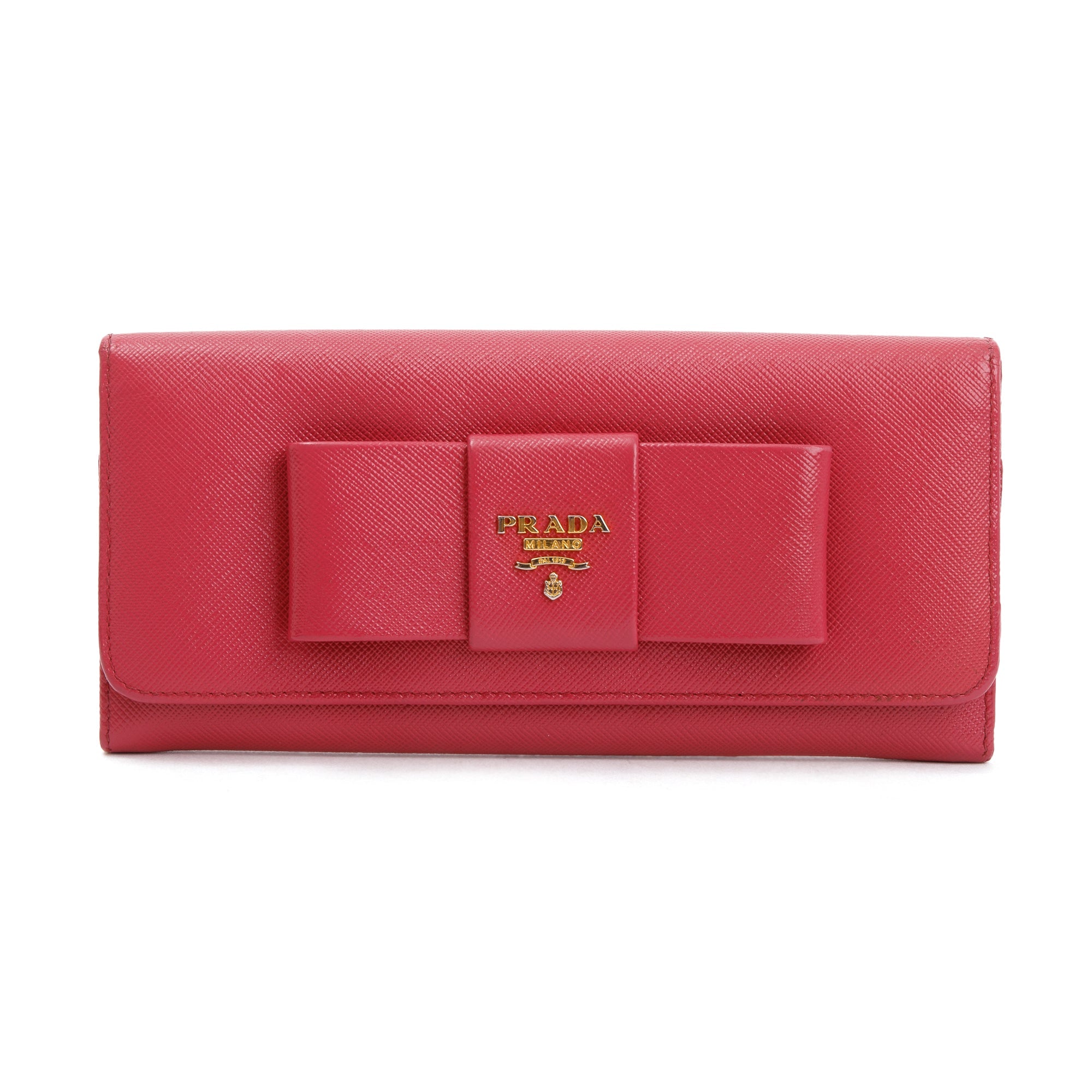 Prada Pink Saffiano Leather Continental Bow Wallet