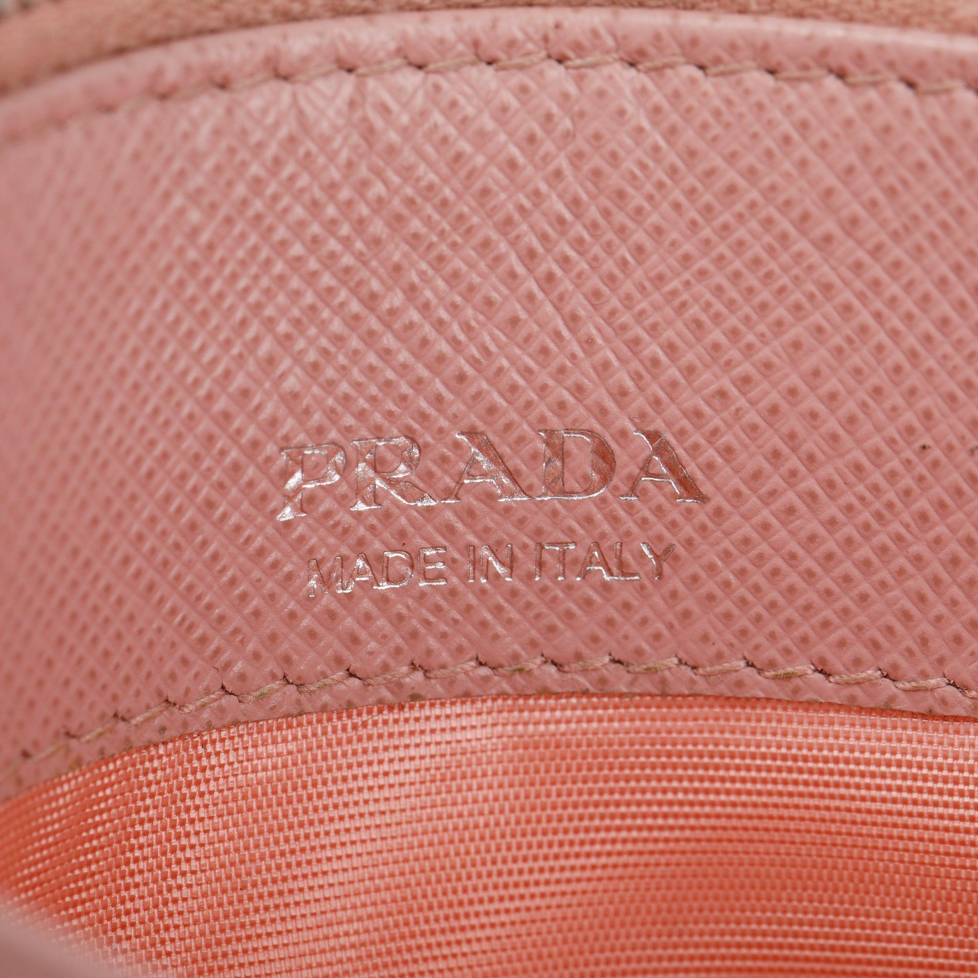 Prada Pink Saffiano Leather Zip Card Holder w/ Box