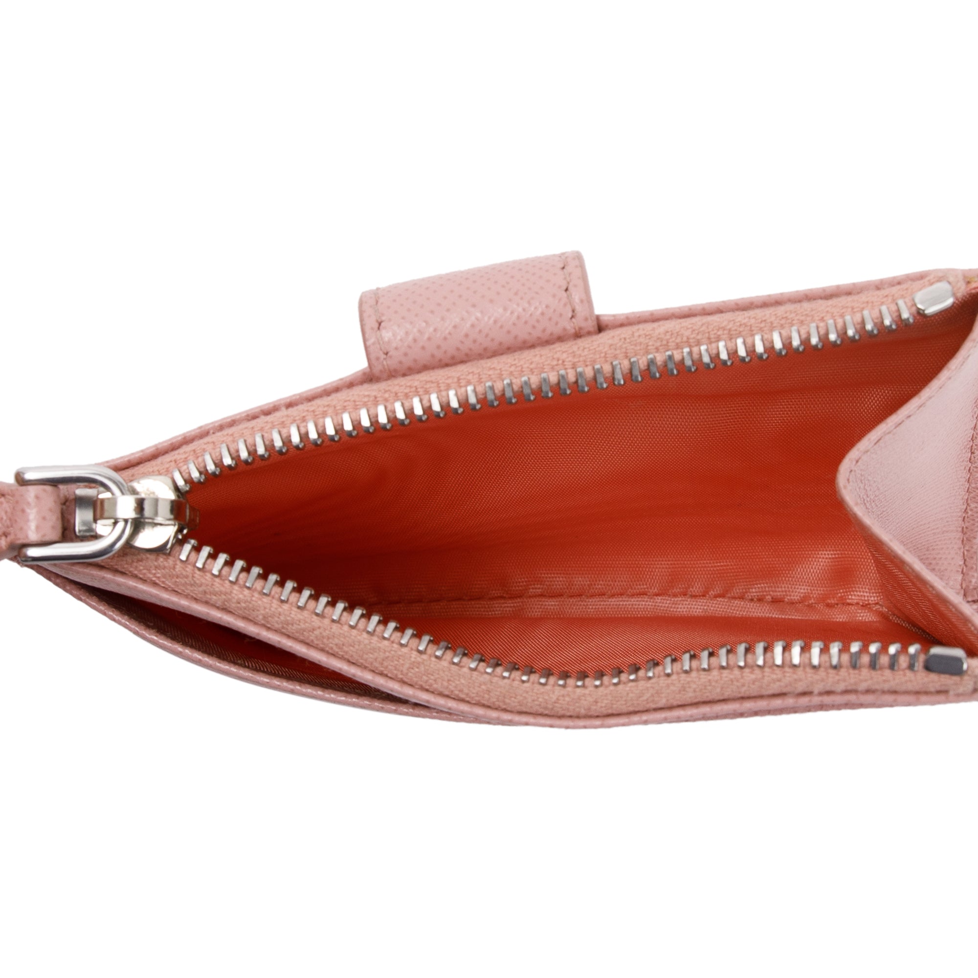 Prada Pink Saffiano Leather Zip Card Holder w/ Box