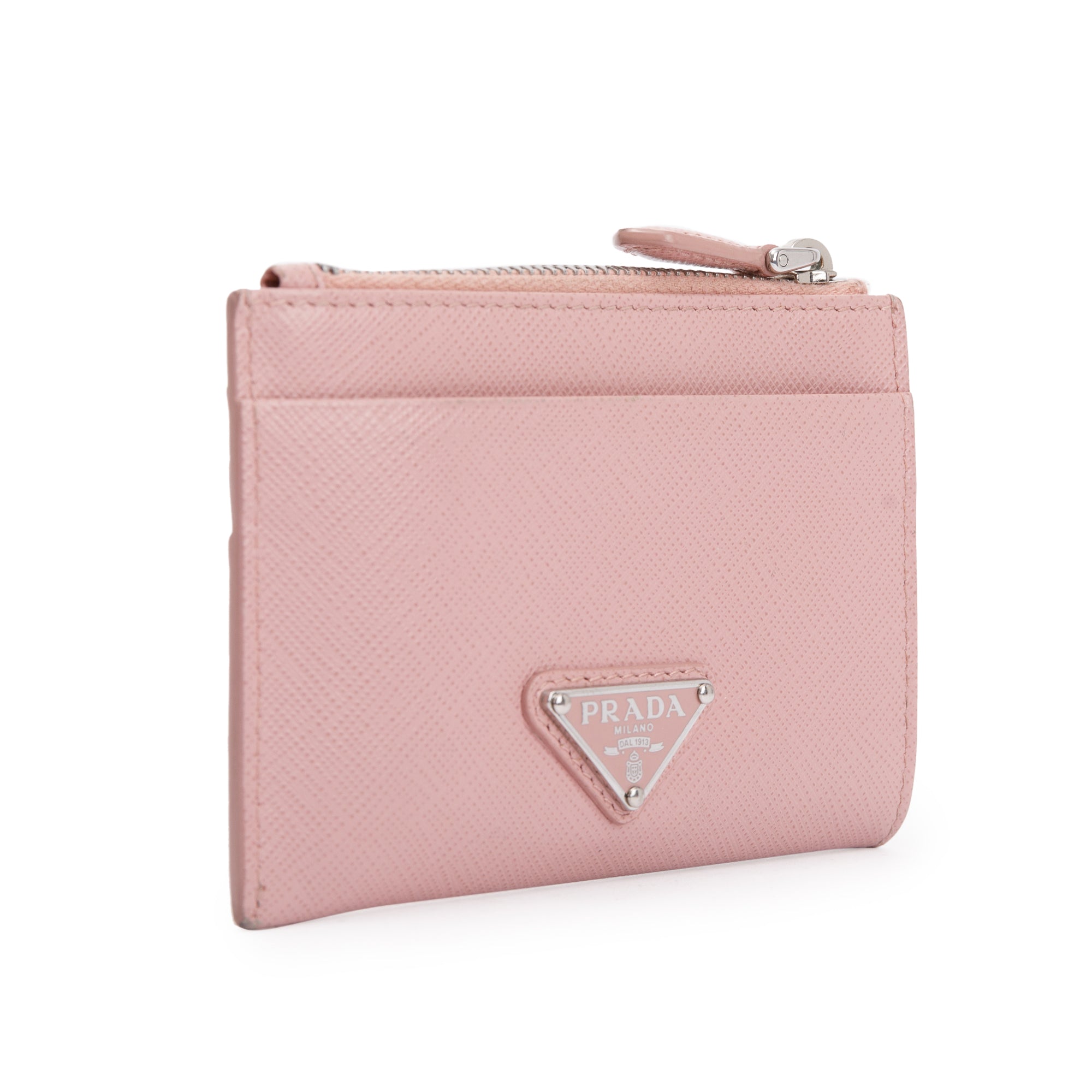 Prada Pink Saffiano Leather Zip Card Holder w/ Box