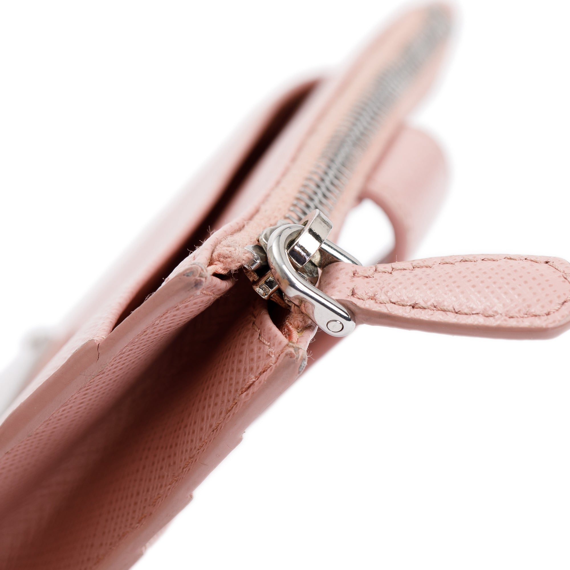 Prada Pink Saffiano Leather Zip Card Holder w/ Box